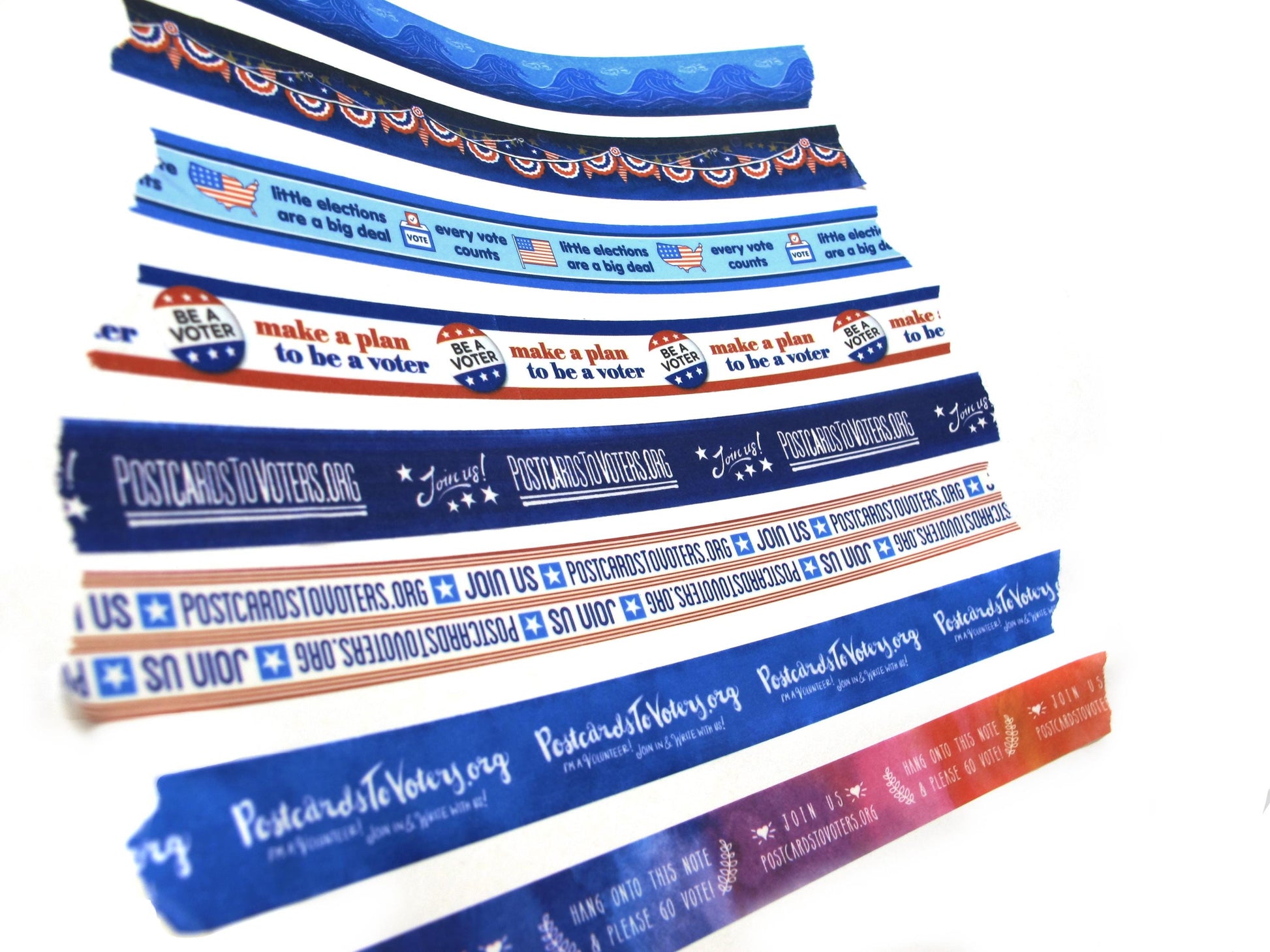 Mary Likes Postcards Set of 8 Patriotic Washi Tape Designs, Perfect for Decorating Postcards to Voters or Get Out the Vote Writing Campaigns