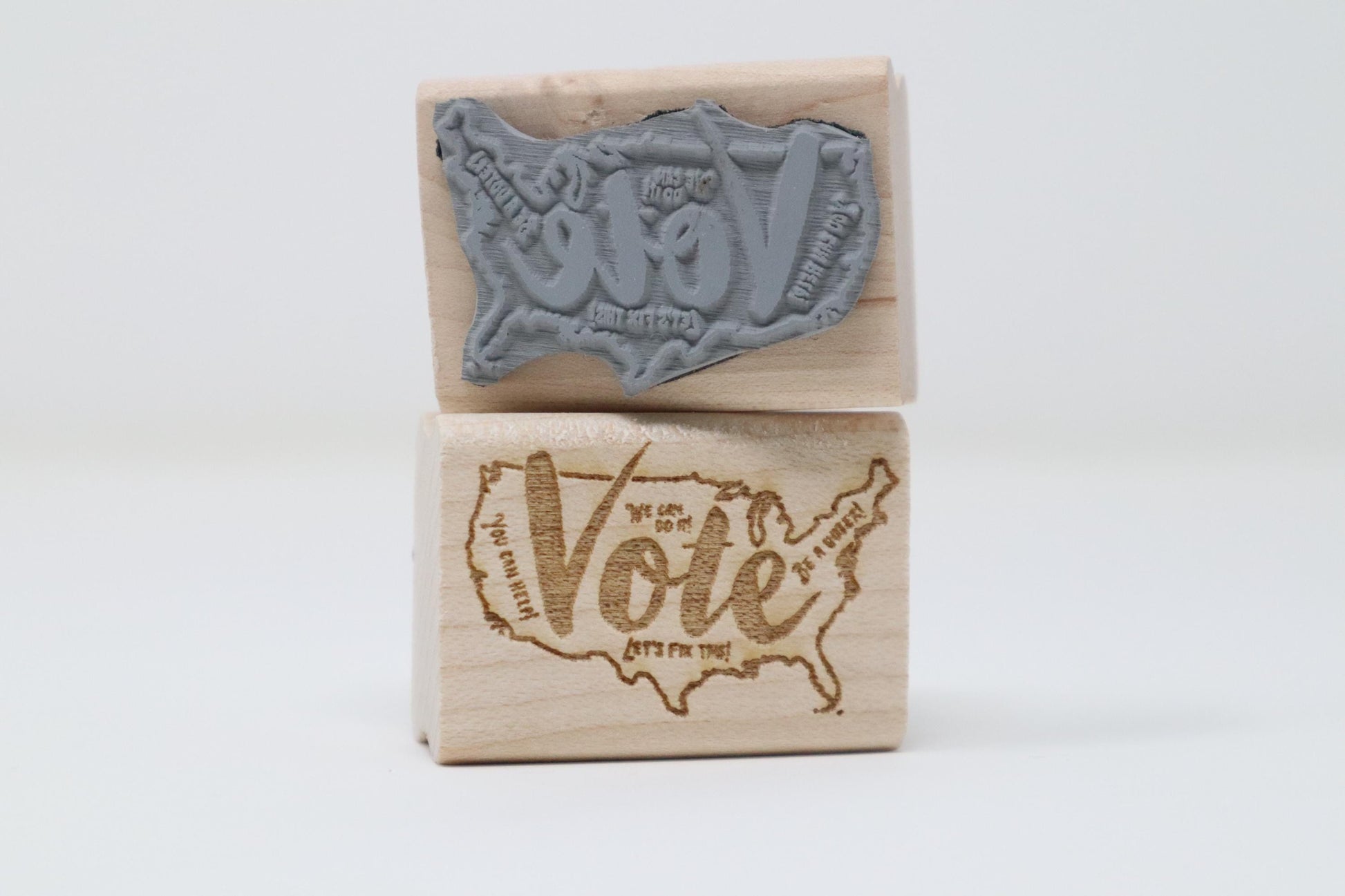 Mary Likes Postcards Vote with a map of the USA. A rubber stamp for your postcards and scrapbooking, perfect for get out the vote