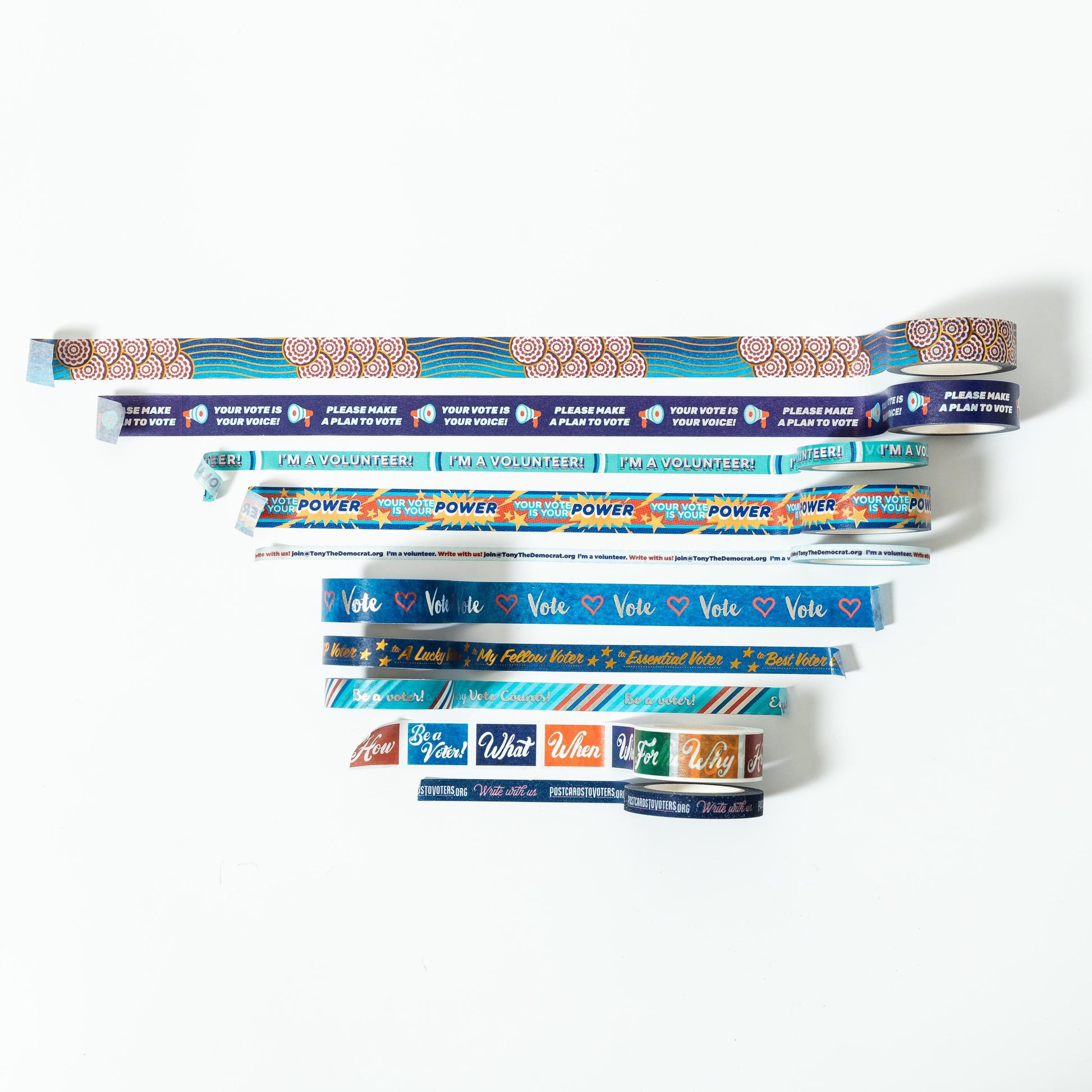 Mary Likes Postcards Bling Box Washi Tape Set, full of shiny designs that are perfect for decorating Postcards to Voters & GOTV Campaigns