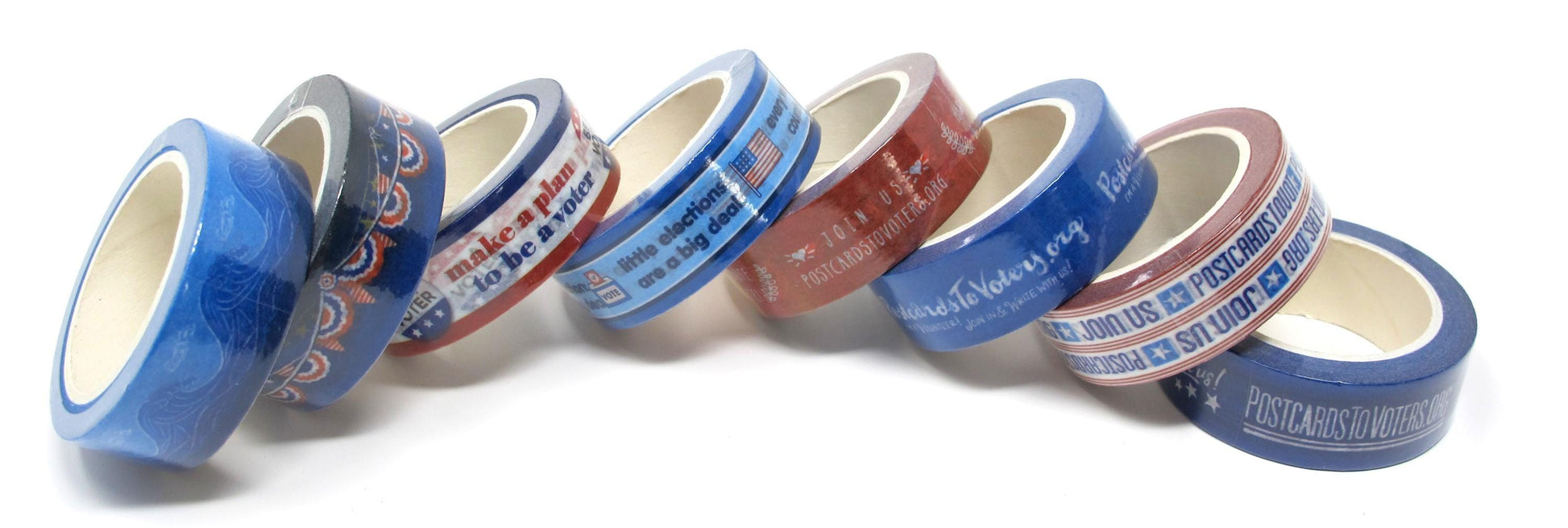 Mary Likes Postcards Set of 8 Patriotic Washi Tape Designs, Perfect for Decorating Postcards to Voters or Get Out the Vote Writing Campaigns