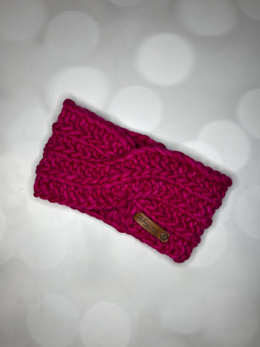 Luxury Hot Pink Hand Knit Ear Warmer with Hand Dyed Yarn