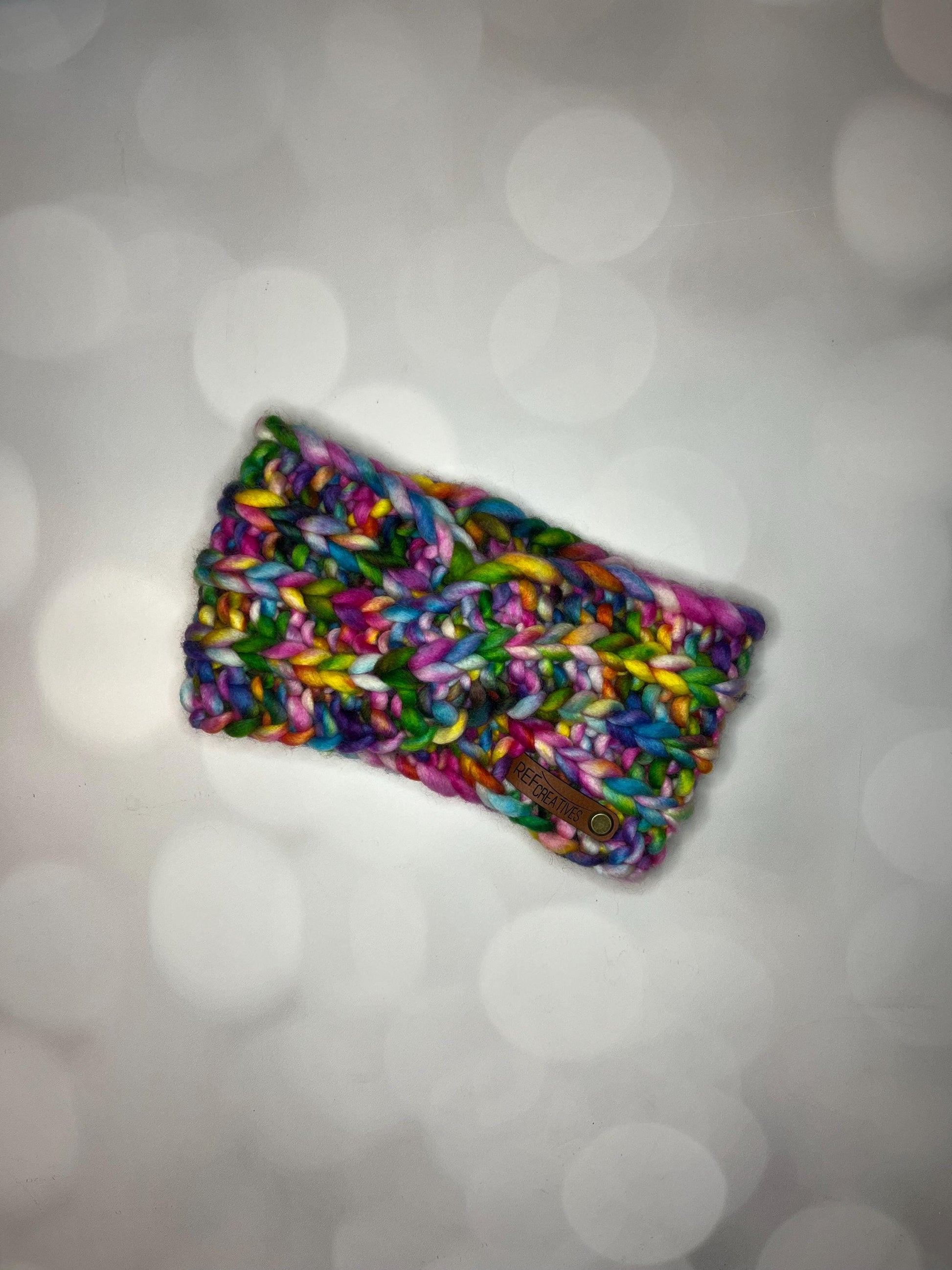 Luxury Bold Rainbow Hand Knit Ear Warmer with Hand Dyed Yarn