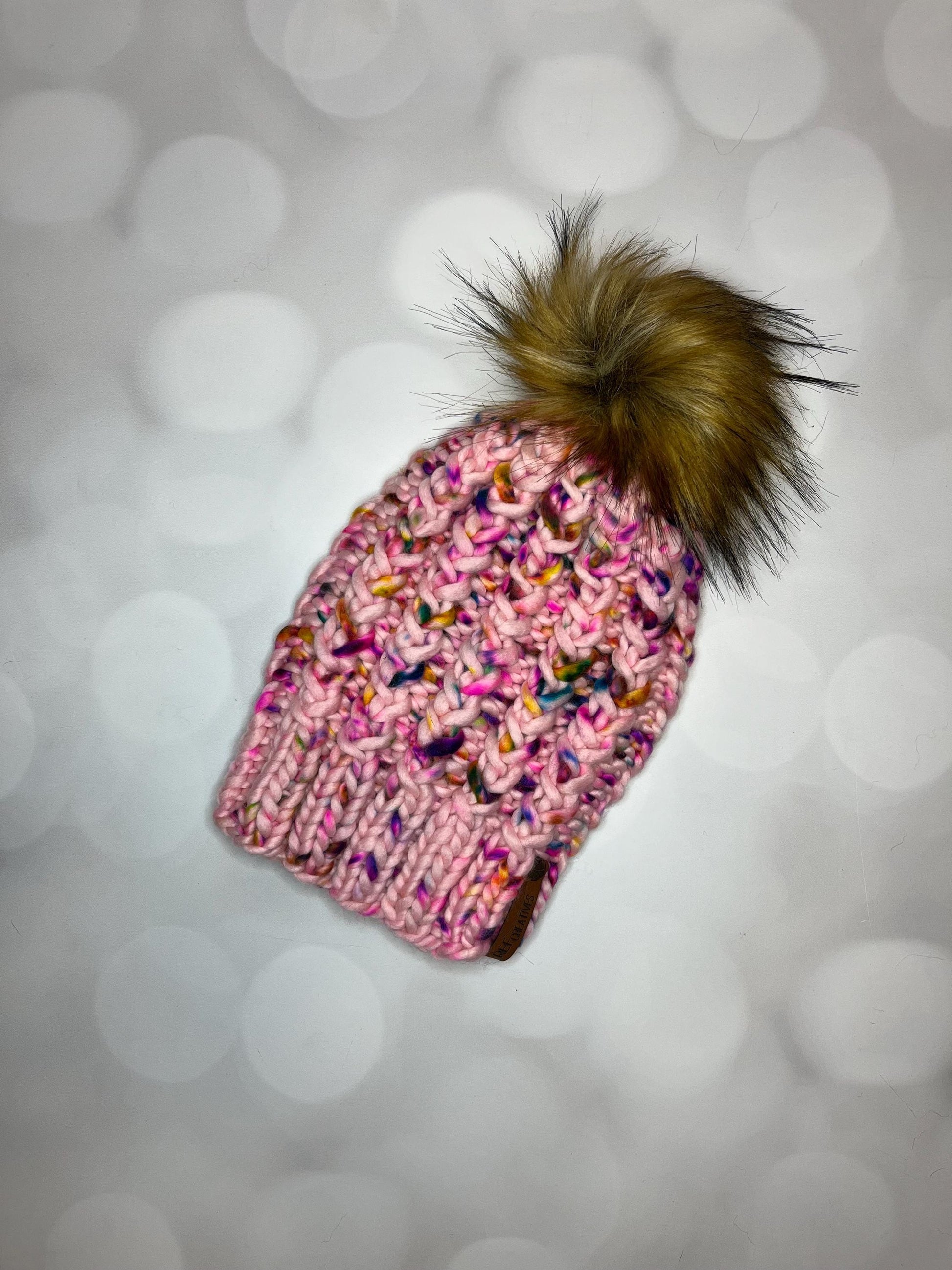 Luxury Pink Merino Wool Knit Hat - Pinkalicious Twist Beanie Hand Knit Hat with Hand Dyed Yarn