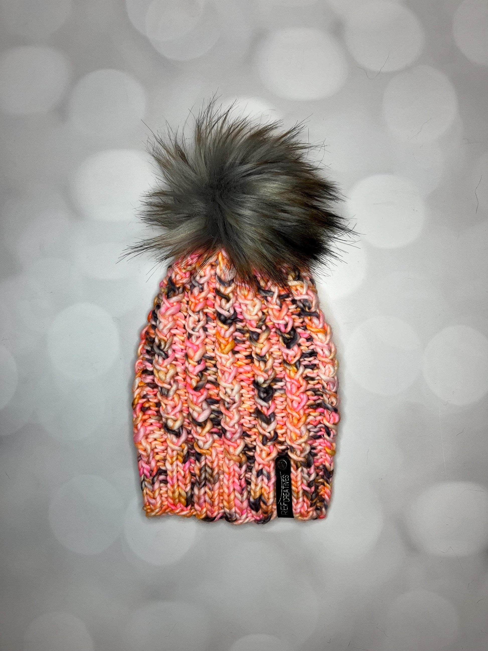 Luxury Pink and Orange Merino Wool Knit Hat - Neon Sherbert Twist Beanie Hand Knit Hat with Hand Dyed Yarn