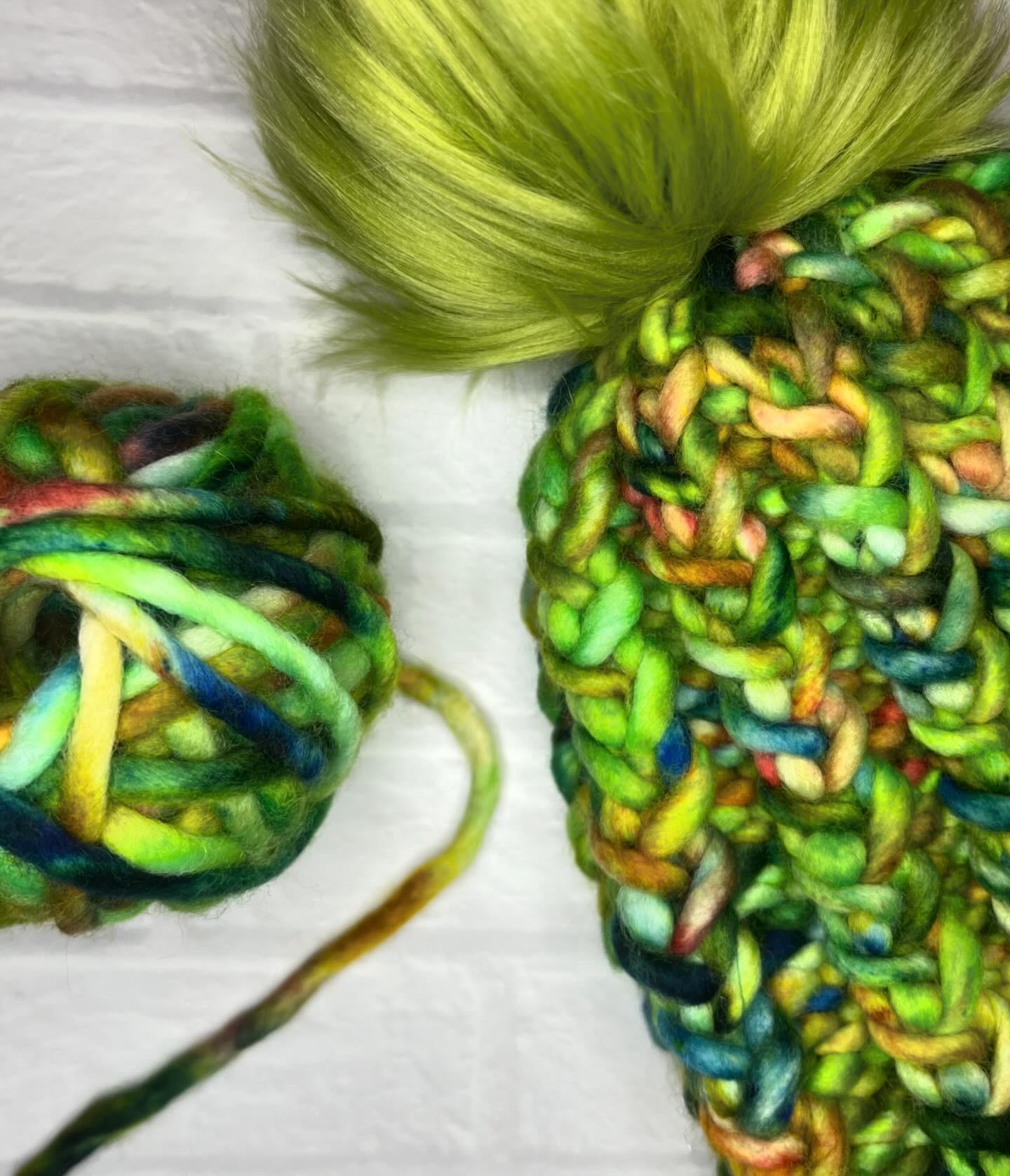 Luxury Green Merino Wool Knit Hat - Botanical Twist Beanie Hand Knit Hat with Hand Dyed Yarn