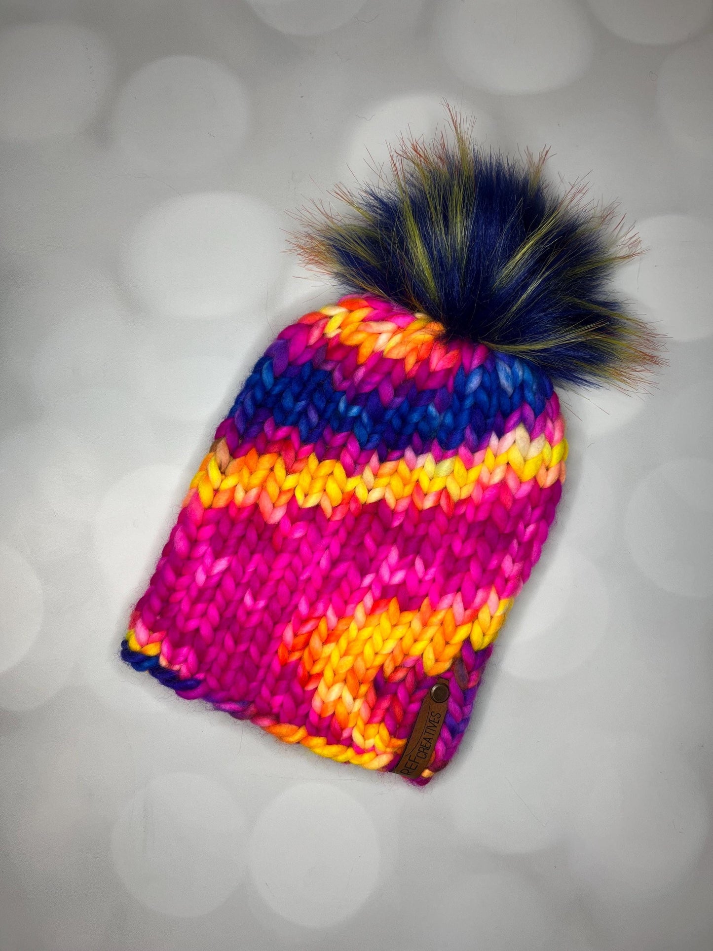 Luxury Bold Pink Merino Wool Ribbed Knit Hat - Pink Blue Yellow Classic Beanie Hand Knit Hat with Hand Dyed Yarn