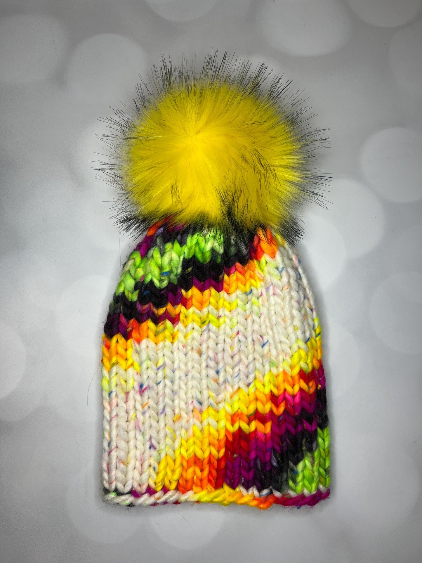 Luxury Rainbow Tweed Merino Wool Ribbed Knit Hat - Bright Colors Classic Beanie Hand Knit Hat with Hand Dyed Yarn
