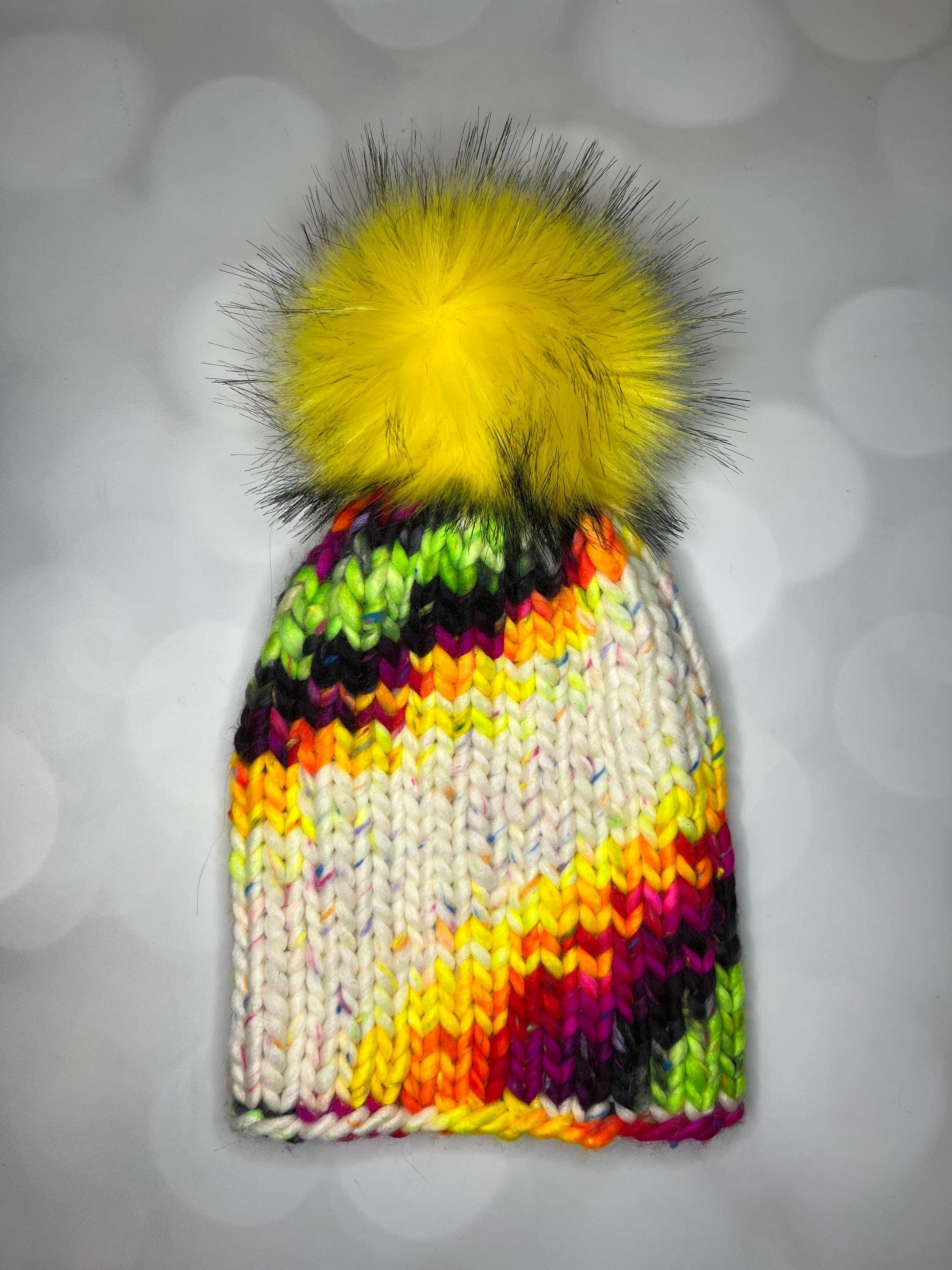 Luxury Rainbow Tweed Merino Wool Ribbed Knit Hat - Bright Colors Classic Beanie Hand Knit Hat with Hand Dyed Yarn
