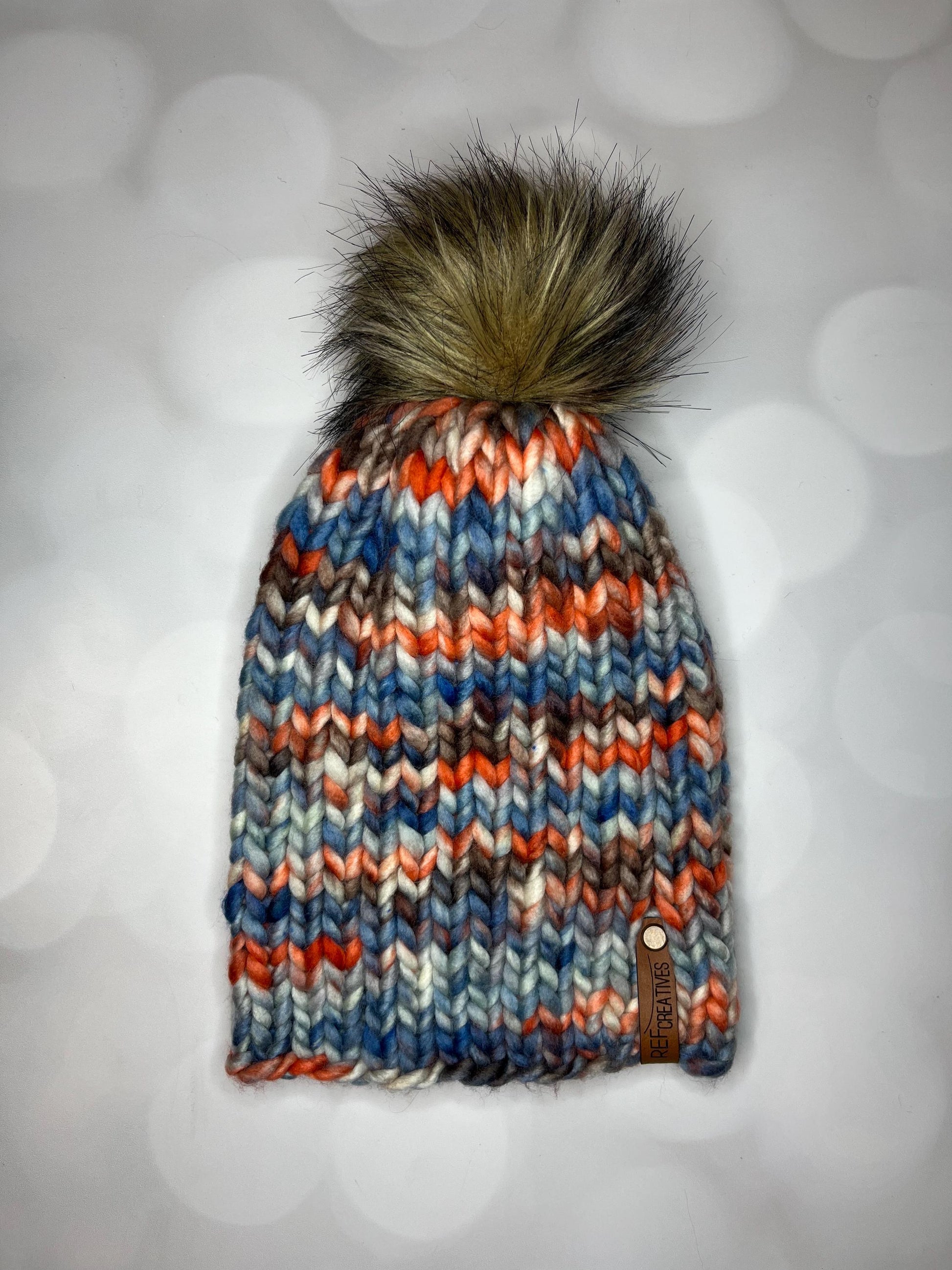 Luxury Muted Earth Tones Merino Wool Ribbed Knit Hat - Blue Brown Orange Classic Beanie Hand Knit Hat with Hand Dyed Yarn