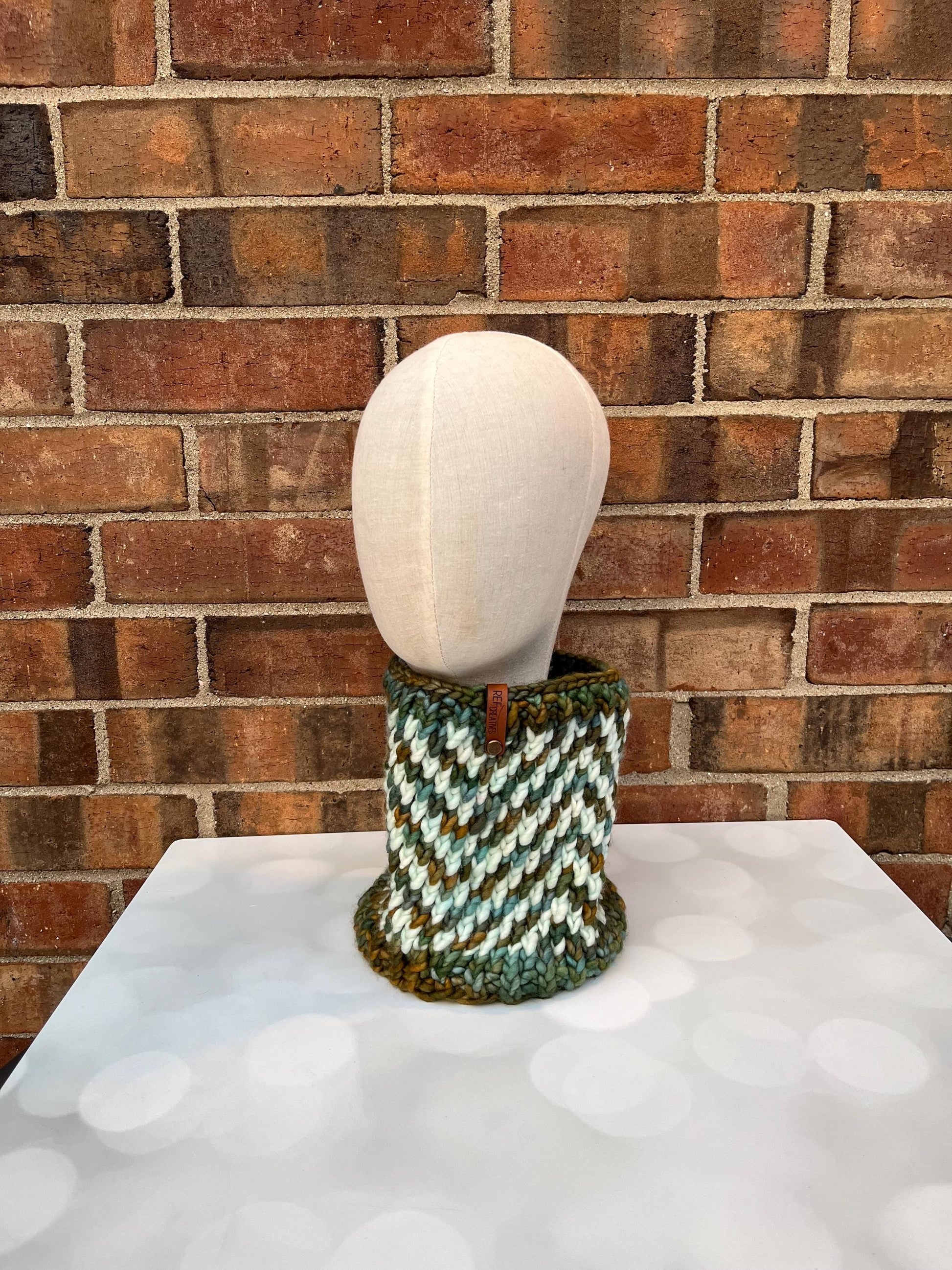 Luxury Green Merino Wool Knit Neckwarmer - Green Hand Knit Cowl with Hand Dyed Yarn