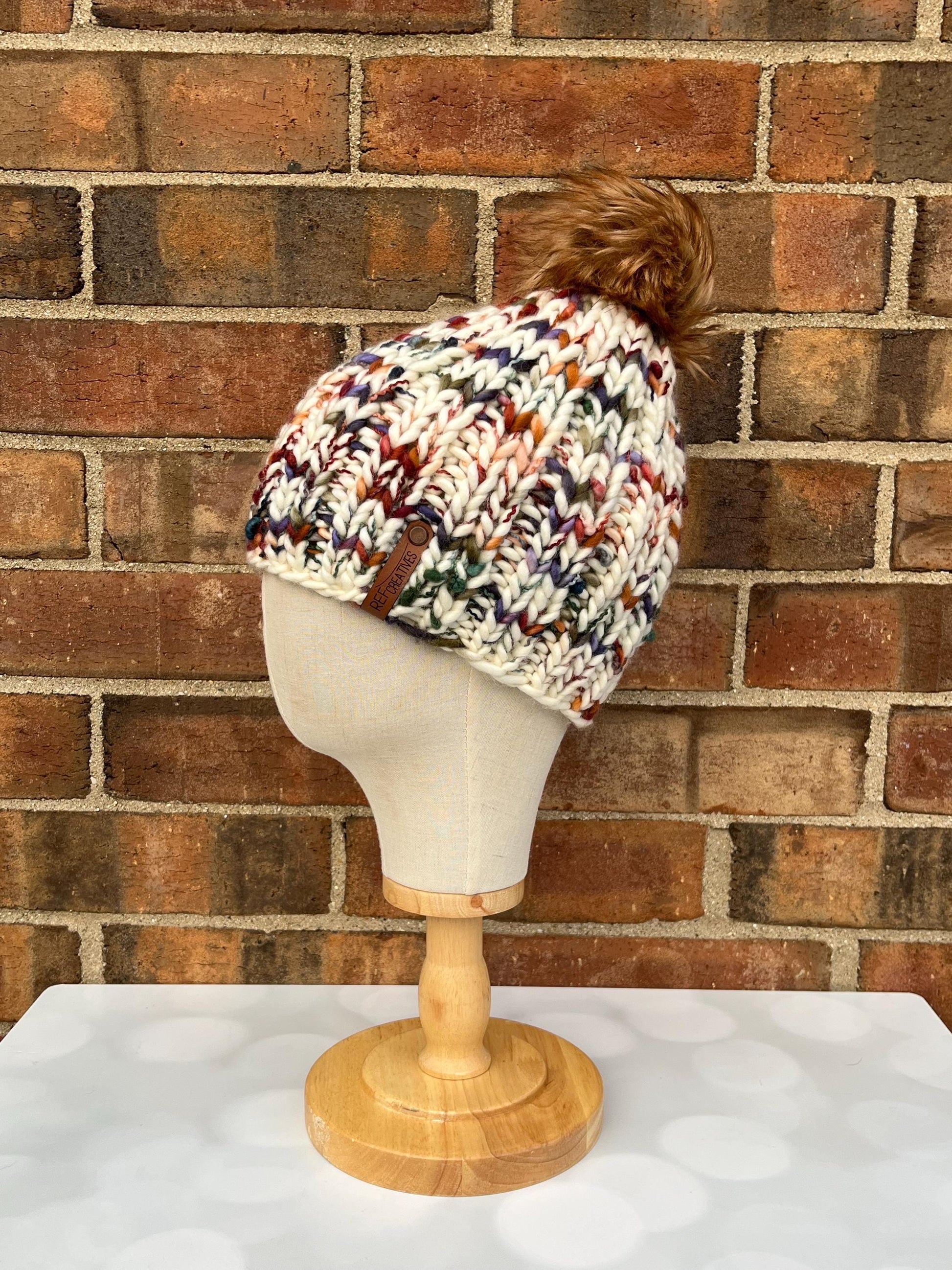 Luxury Warm Tones Merino Wool Ribbed Knit Hat - Fall Colors Classic Beanie Hand Knit Hat with Hand Dyed Yarn