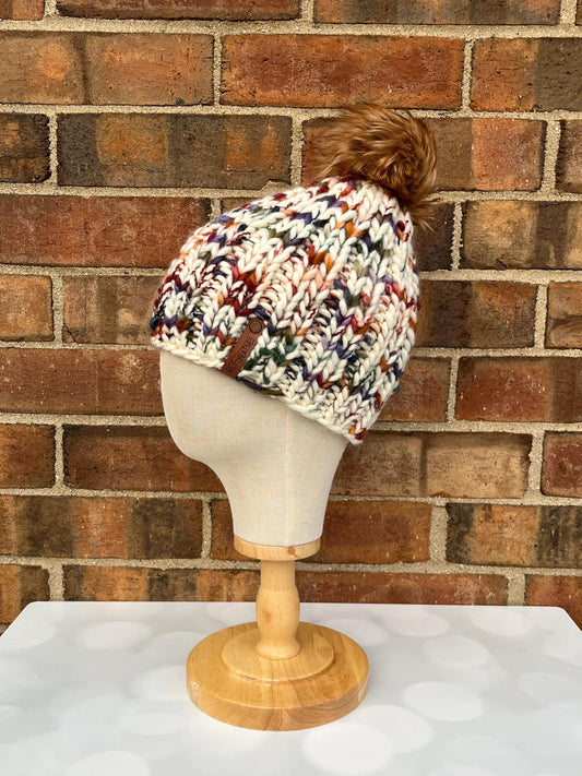 Luxury Warm Tones Merino Wool Ribbed Knit Hat - Fall Colors Classic Beanie Hand Knit Hat with Hand Dyed Yarn