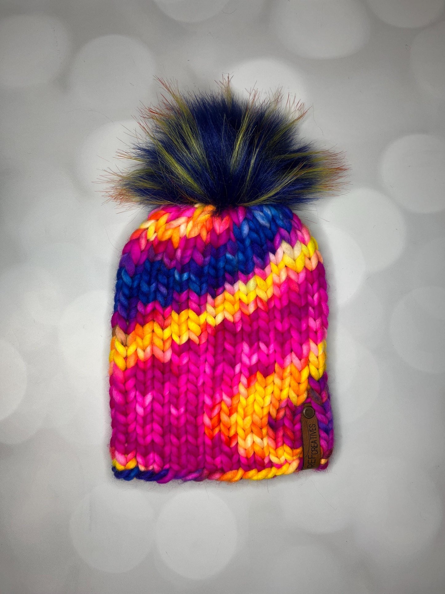 Luxury Bold Pink Merino Wool Ribbed Knit Hat - Pink Blue Yellow Classic Beanie Hand Knit Hat with Hand Dyed Yarn