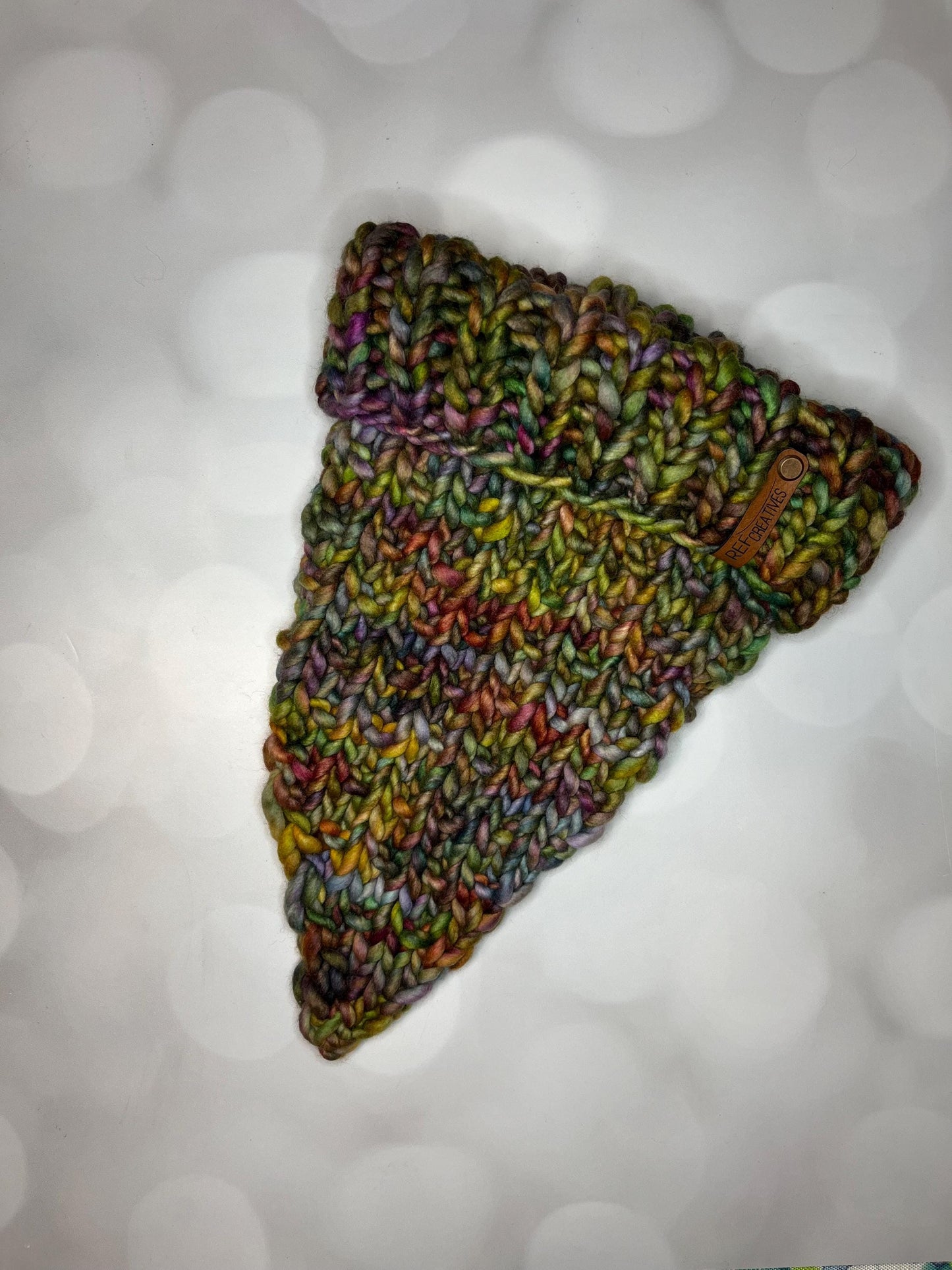 Luxury Fall Leaves Bandana Style Merino Wool Knit Neckwarmer - Hand Knit Cowl with Hand Dyed Yarn