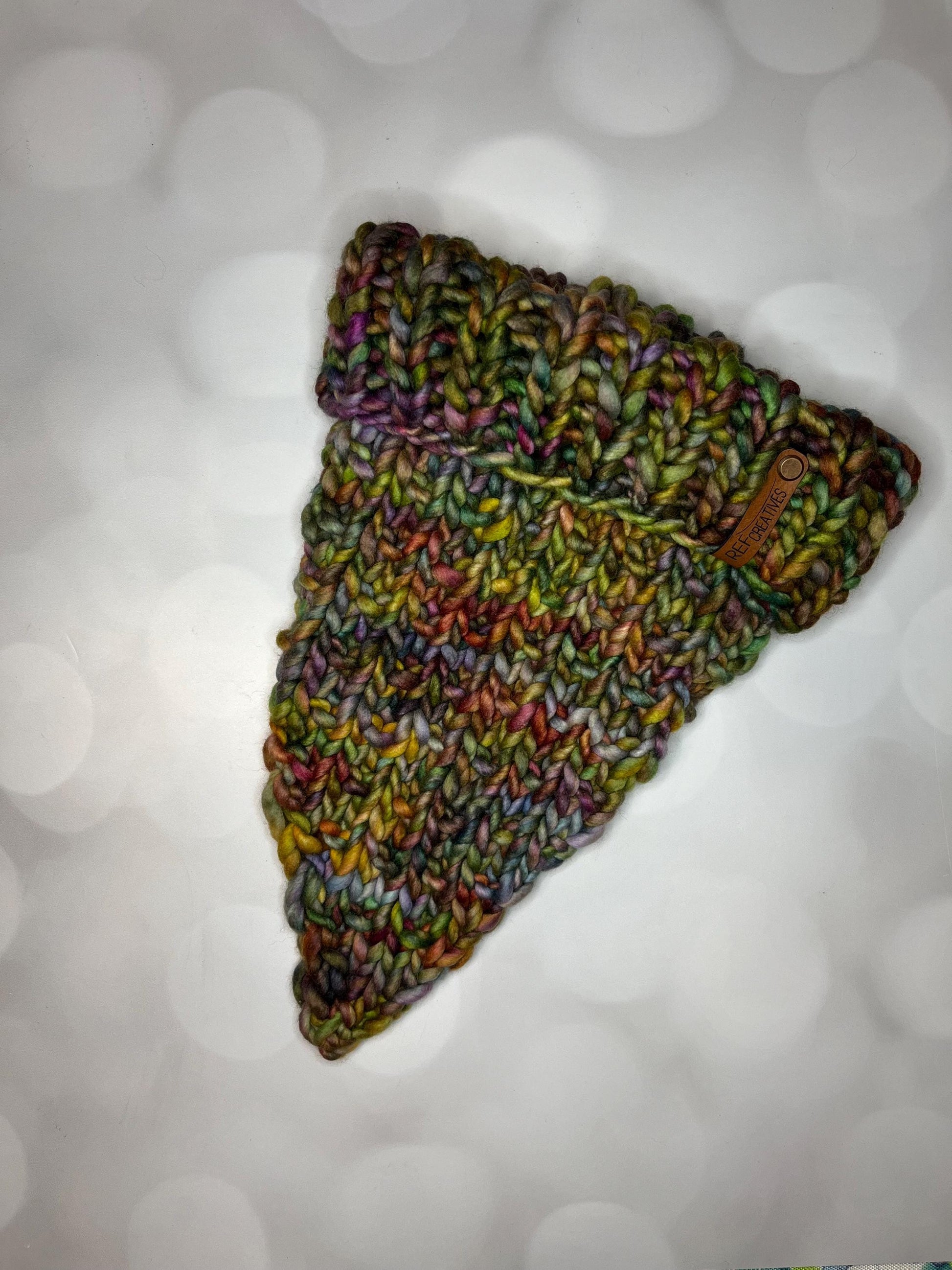 Luxury Fall Leaves Bandana Style Merino Wool Knit Neckwarmer - Hand Knit Cowl with Hand Dyed Yarn