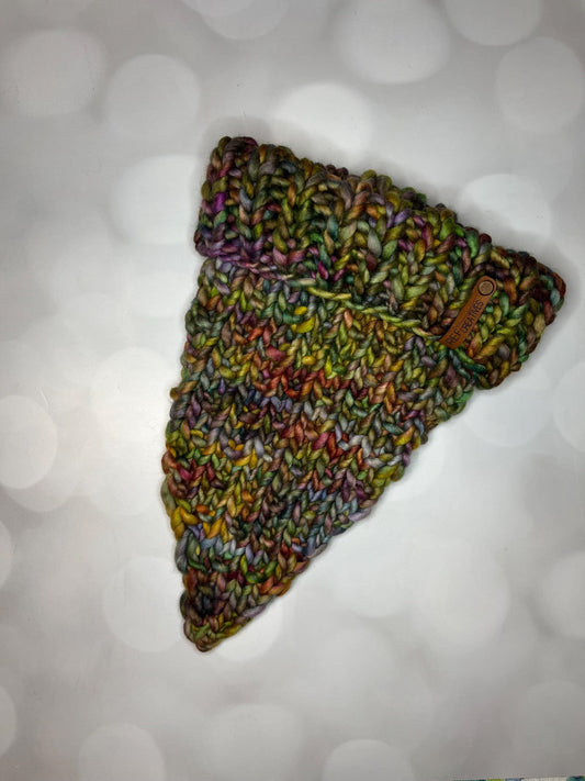Luxury Fall Leaves Bandana Style Merino Wool Knit Neckwarmer - Hand Knit Cowl with Hand Dyed Yarn