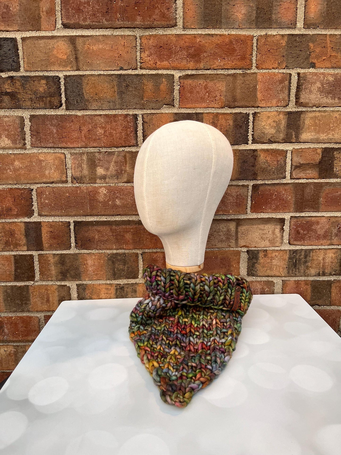 Luxury Fall Leaves Bandana Style Merino Wool Knit Neckwarmer - Hand Knit Cowl with Hand Dyed Yarn