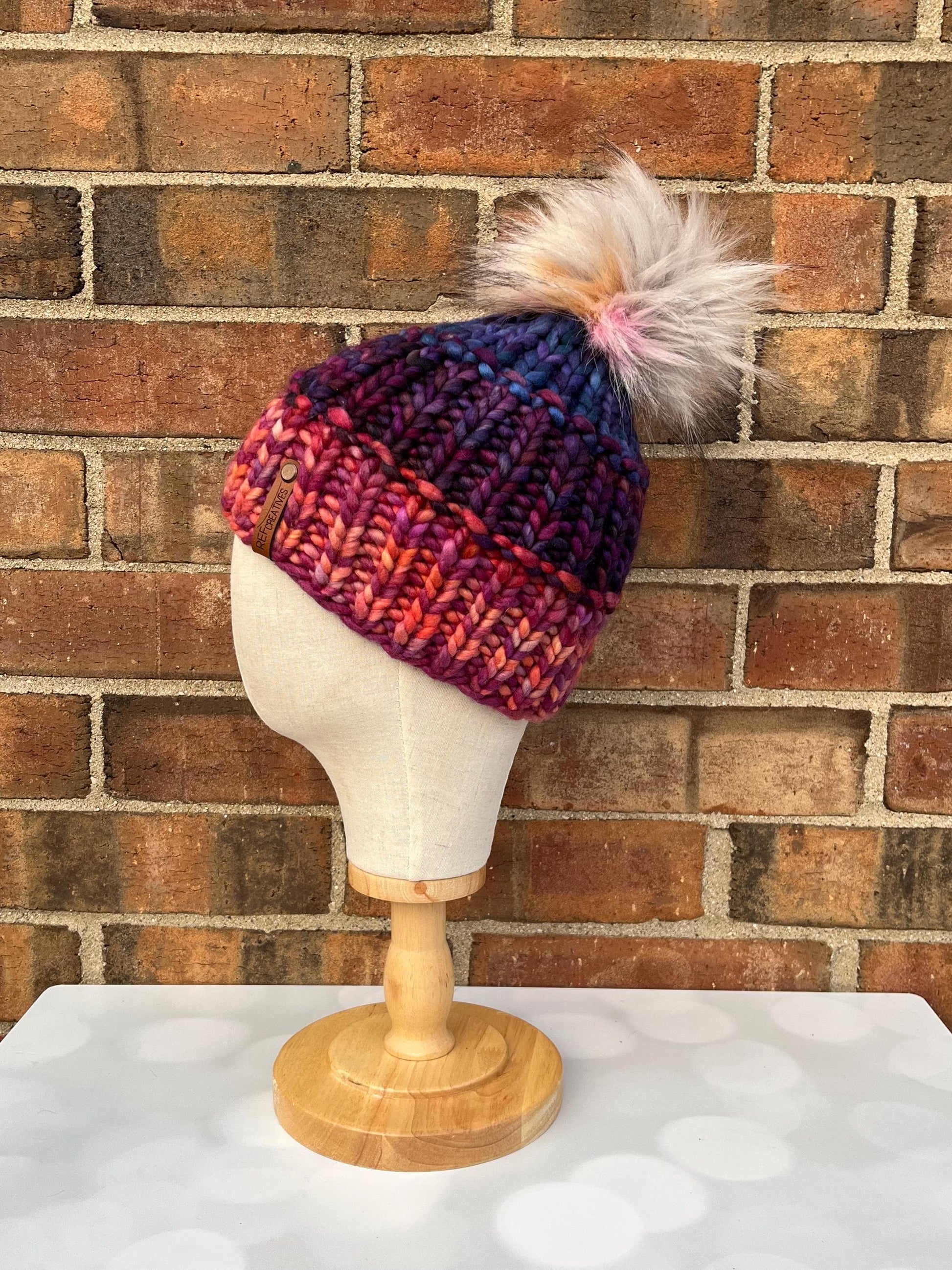 Luxury Purple Blue Orange Merino Wool Ribbed Knit Hat - Teal Green Purple Classic Beanie Hand Knit Hat with Hand Dyed Yarn