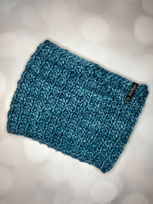 Luxury Teal Merino Wool Knit Neckwarmer - Hand Knit Cowl with Hand Dyed Yarn
