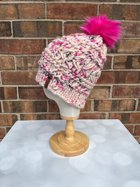 Pink Knit Hat - Valentine Vibes Hand Knit Hat