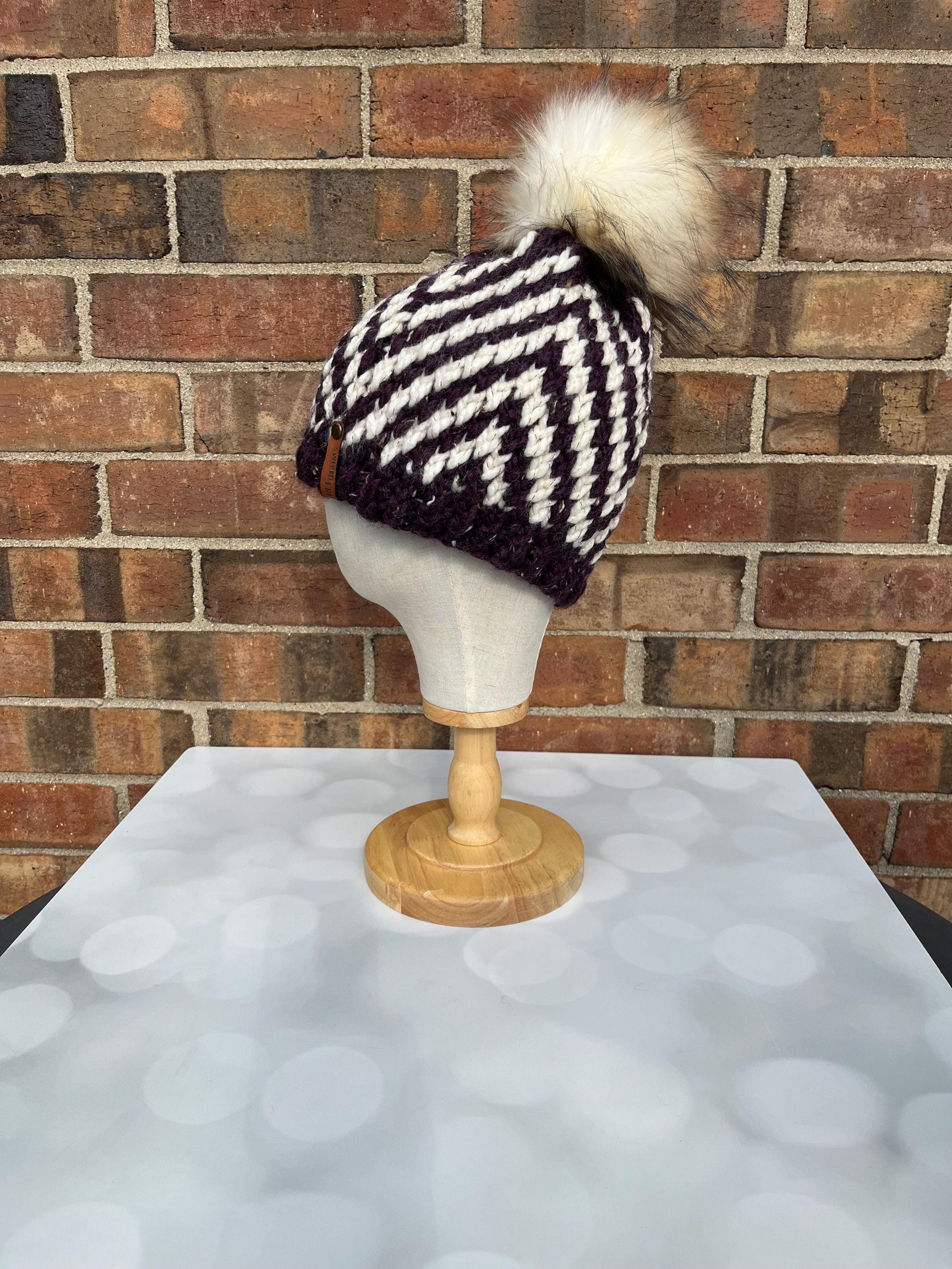 Chevron Knit Hat - Chevron Stripes Hand Knit Hat