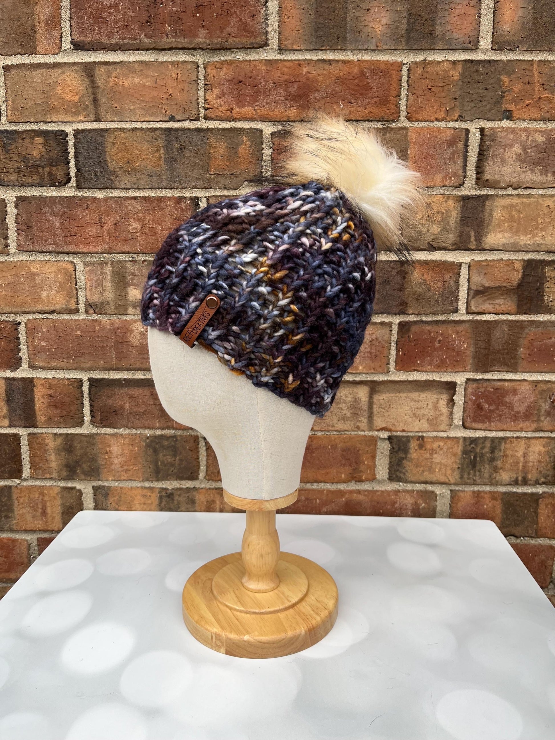 Luxury Blue Merino Wool Knit Hat - Dark Fall Tones Theo Beanie Hand Knit Hat with Hand Dyed Yarn
