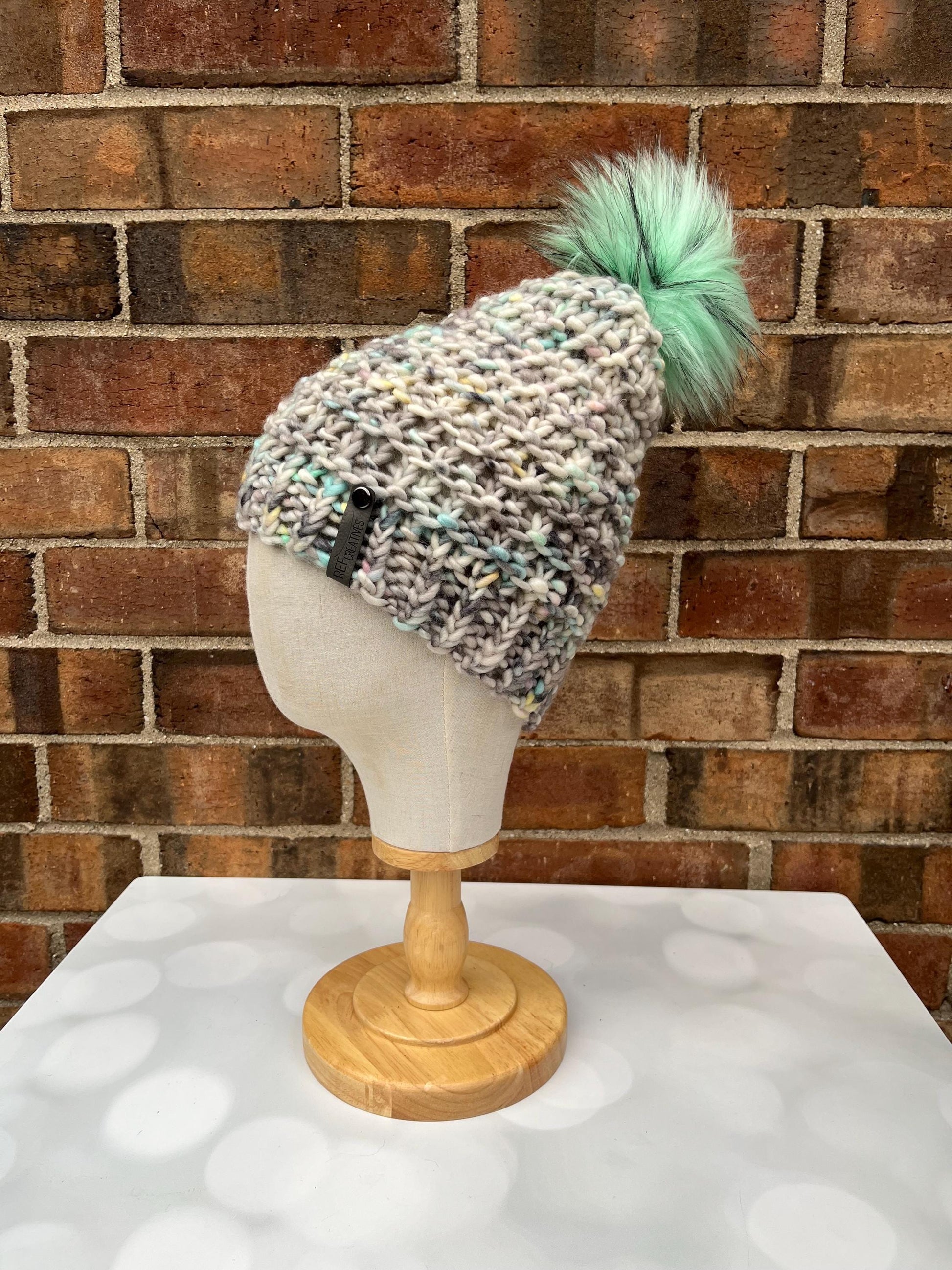 Luxury Grey Merino Wool Knit Hat - Stormy Seas Hand Knit Hat with Hand Dyed Yarn