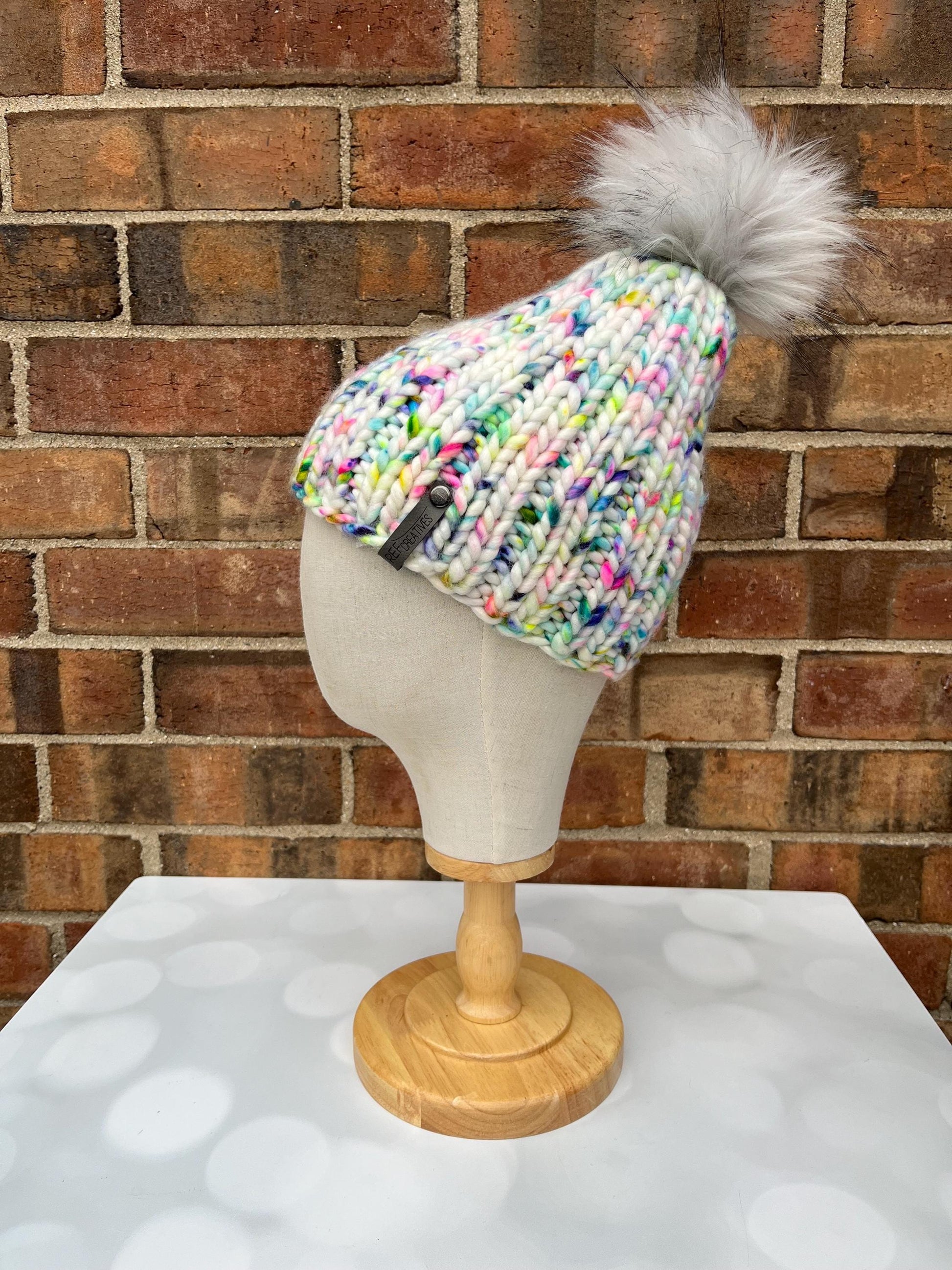 Luxury Neon Merino Wool Knit Hat - Speckled Neon Beanie Hand Knit Hat with Hand Dyed Yarn