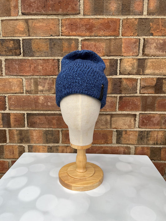 Blue Double Brim Beanie - Heathery Blue Hand Knit Hat