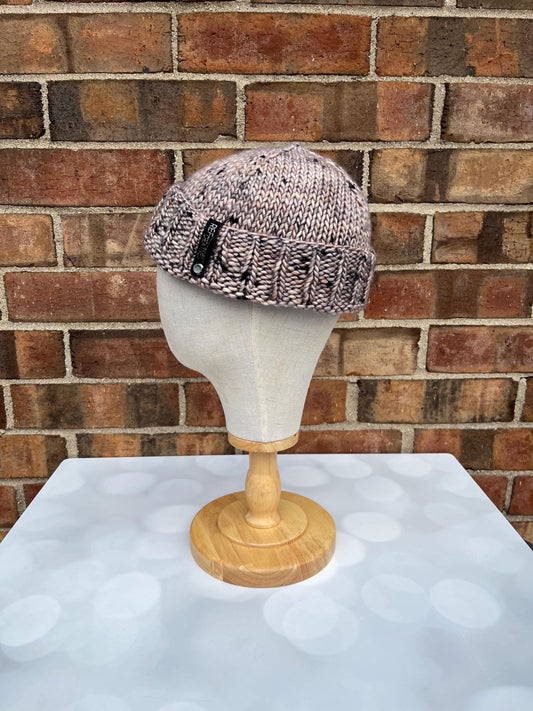 Luxury Neutral Folded Brim Merino Wool Beanie - Brown Teenie Weenie Beanie Hand Knit Hat with Hand Dyed Yarn