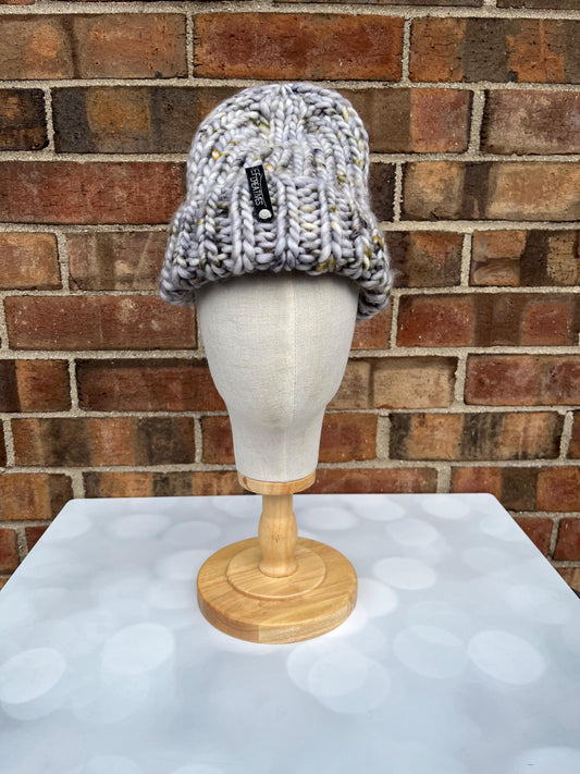 Luxury Grey Merino Wool Knit Hat - Wildwood Folded Brim Beanie Hand Knit Hat with Hand Dyed Yarn