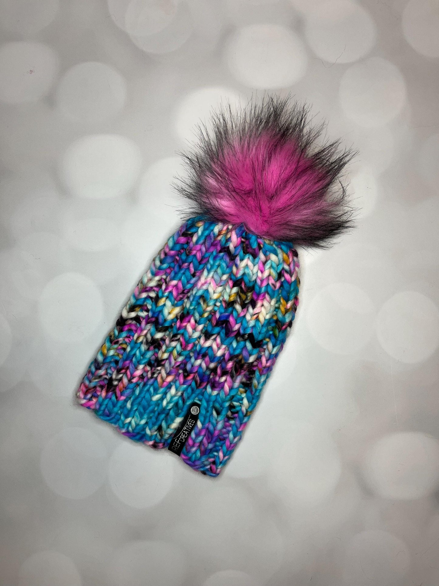 Luxury Blue Pink Merino Wool Knit Hat - Lollipop Swirl Classic Beanie Hand Knit Hat with Hand Dyed Yarn