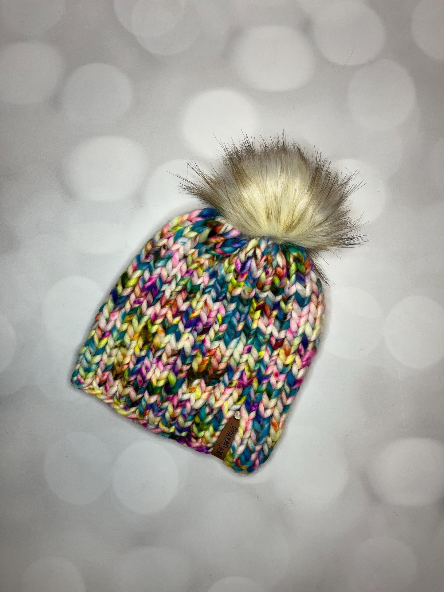 Luxury Rainbow Speckle Merino Wool Ribbed Knit Hat - White Teal Pink Yellow Classic Beanie Hand Knit Hat with Hand Dyed Yarn