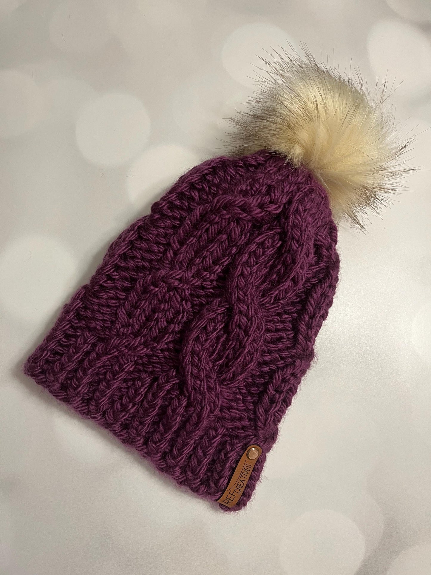 Purple Knit Hat - Cabled Hand Knit Hat