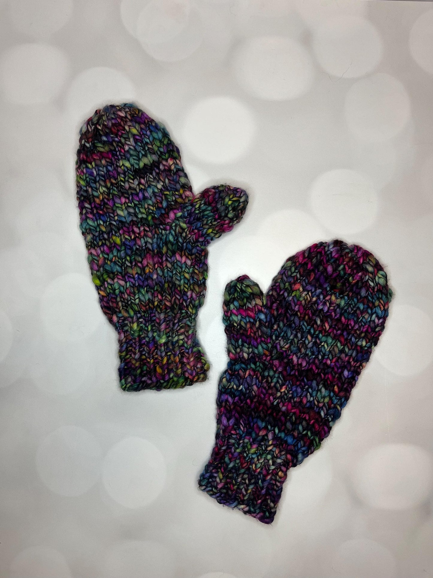 Luxury Rainbow Merino Wool Knit Mittens - Stained Glass Hand Knit Mittens with Hand Dyed Yarn