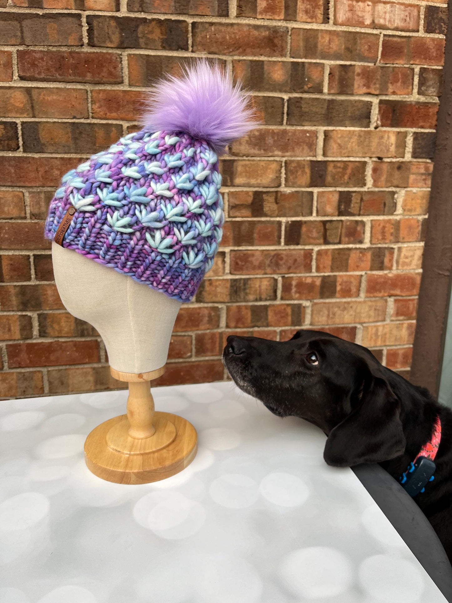 Luxury Purple Blue Merino Wool Knit Hat - Aquarius and Diamond Lotus Flower Beanie Hand Knit Hat with Hand Dyed Yarn
