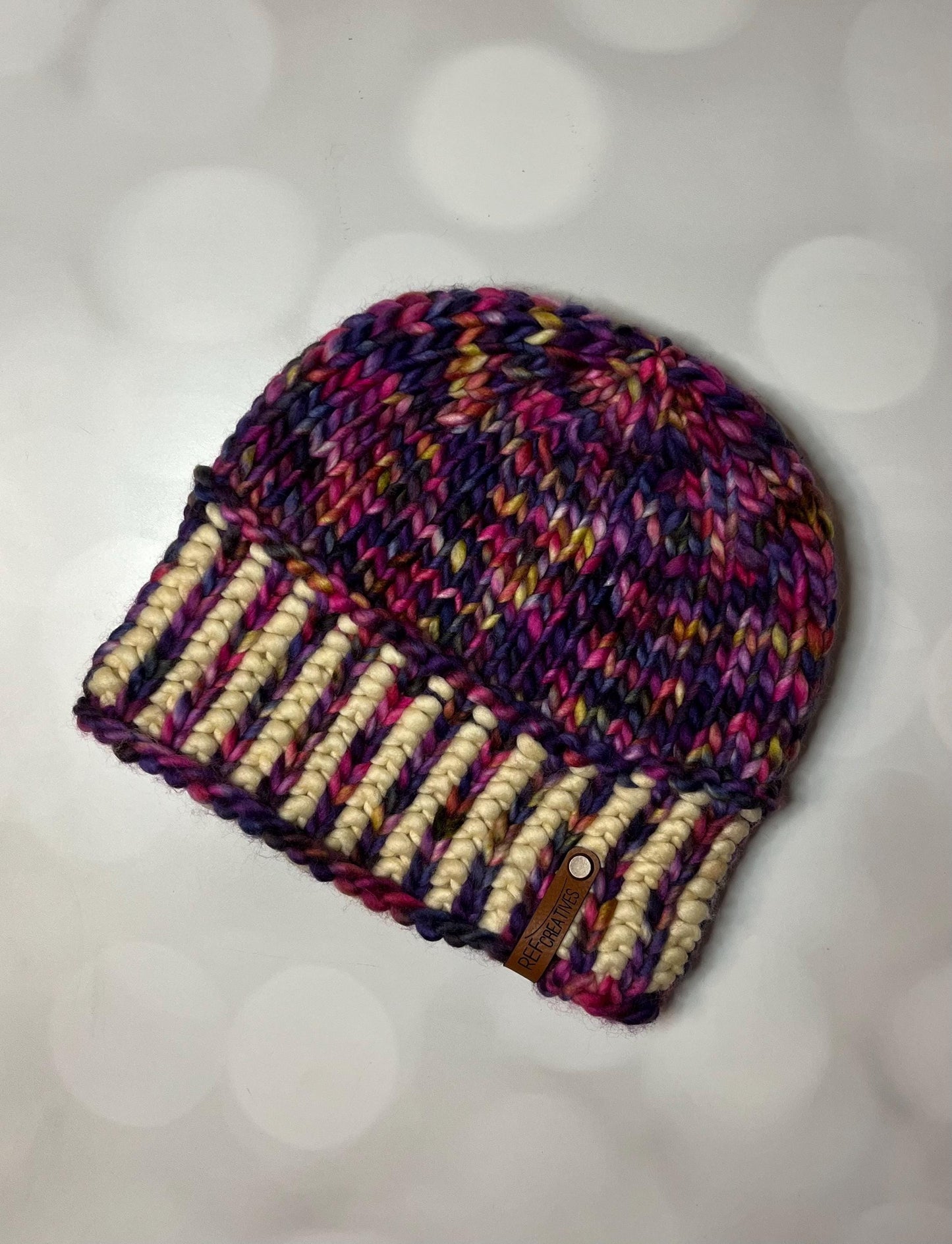 Luxury Purple Corrugated Ribbed Merino Wool Beanie - Rich Sunset Hand Knit Hat with Hand Dyed Yarn