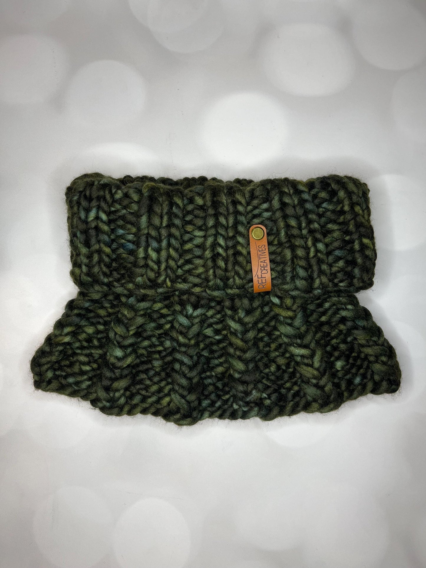 Luxury Olive Folded Cuff Merino Wool Knit Neckwarmer - Hand Knit Cowl with Hand Dyed Yarn