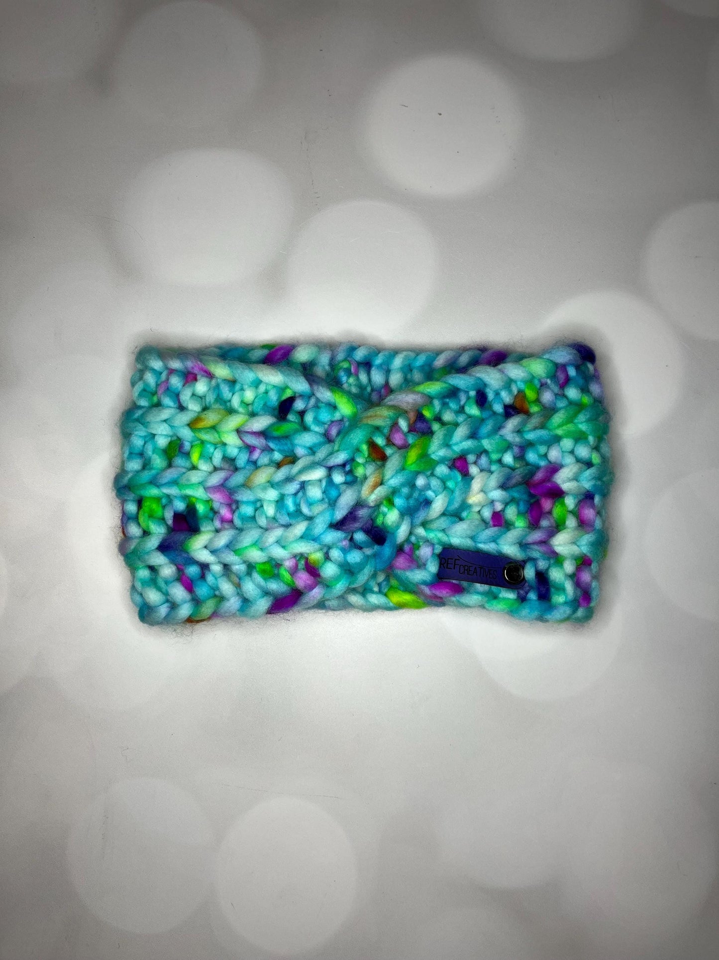 Luxury Blue Speckled Hand Knit Ear Warmer with Hand Dyed Yarn