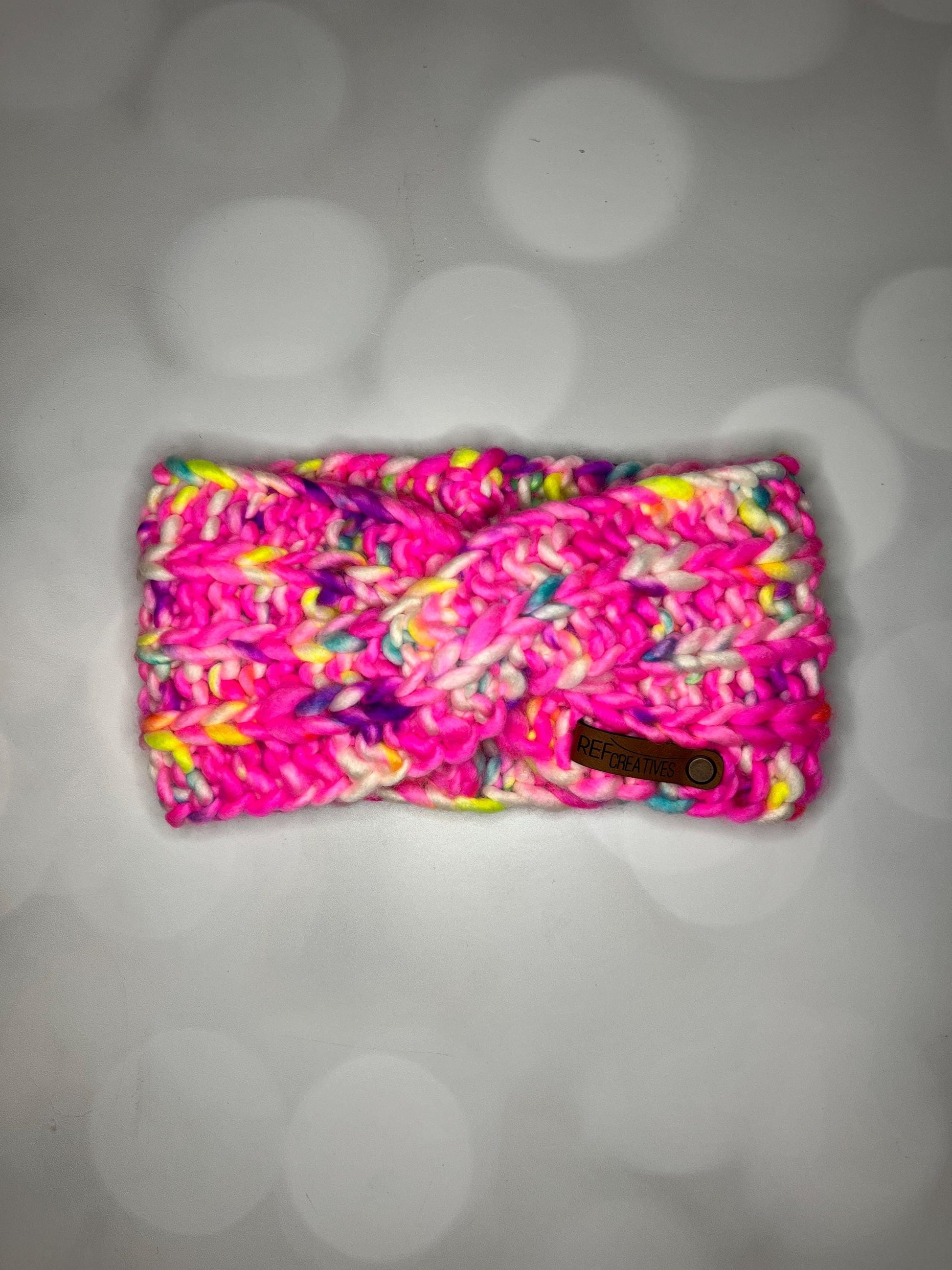 Luxury Neon Pink Hand Knit Ear Warmer with Hand Dyed Yarn