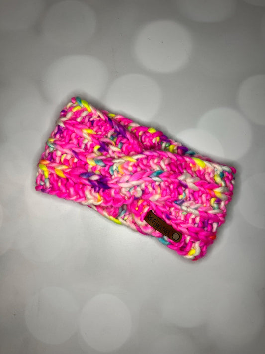 Luxury Neon Pink Hand Knit Ear Warmer with Hand Dyed Yarn