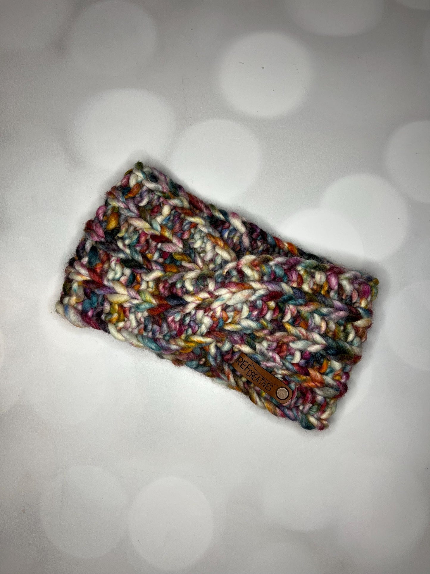 Luxury Muted Rainbow Hand Knit Ear Warmer with Hand Dyed Yarn