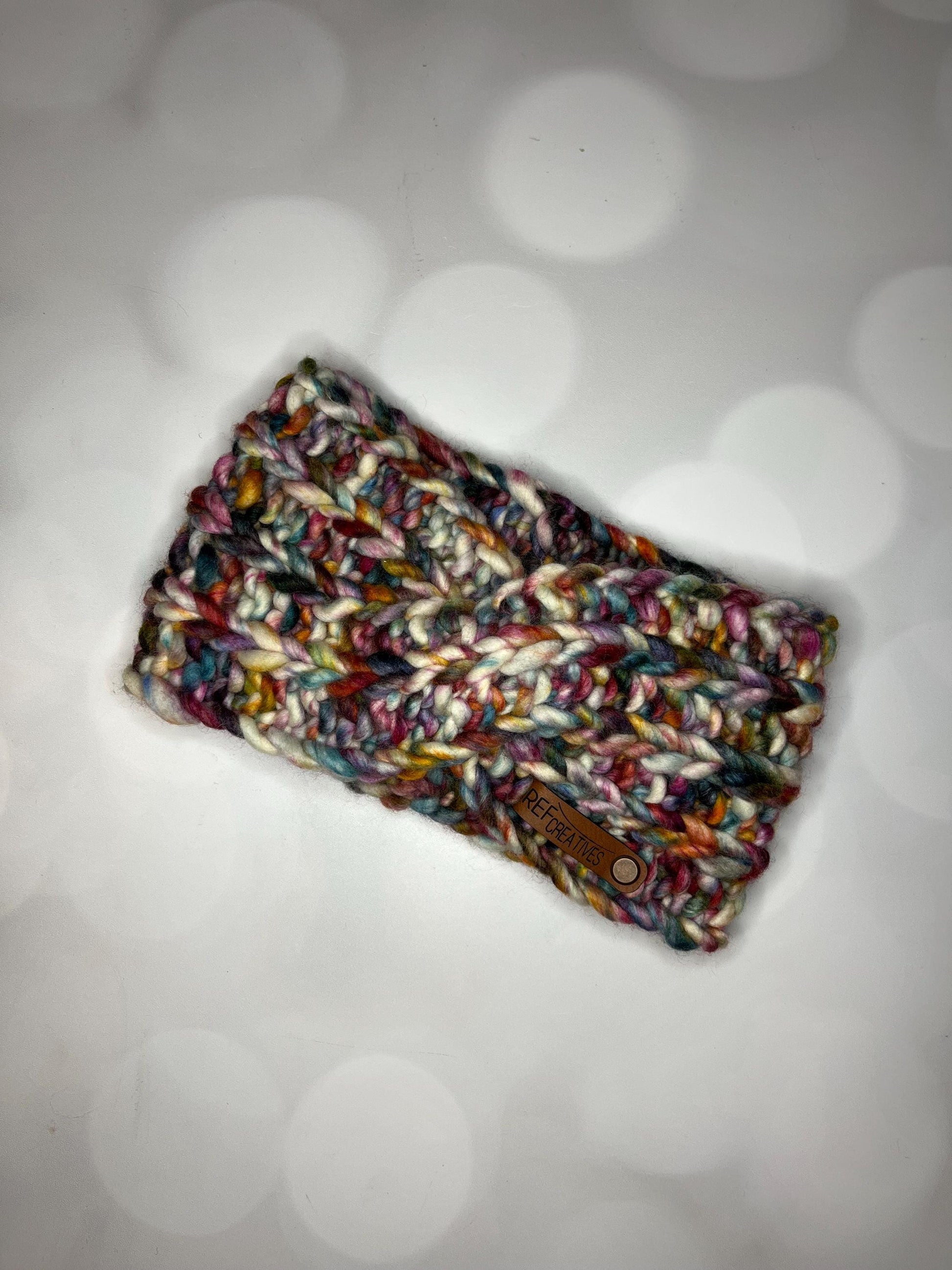 Luxury Muted Rainbow Hand Knit Ear Warmer with Hand Dyed Yarn