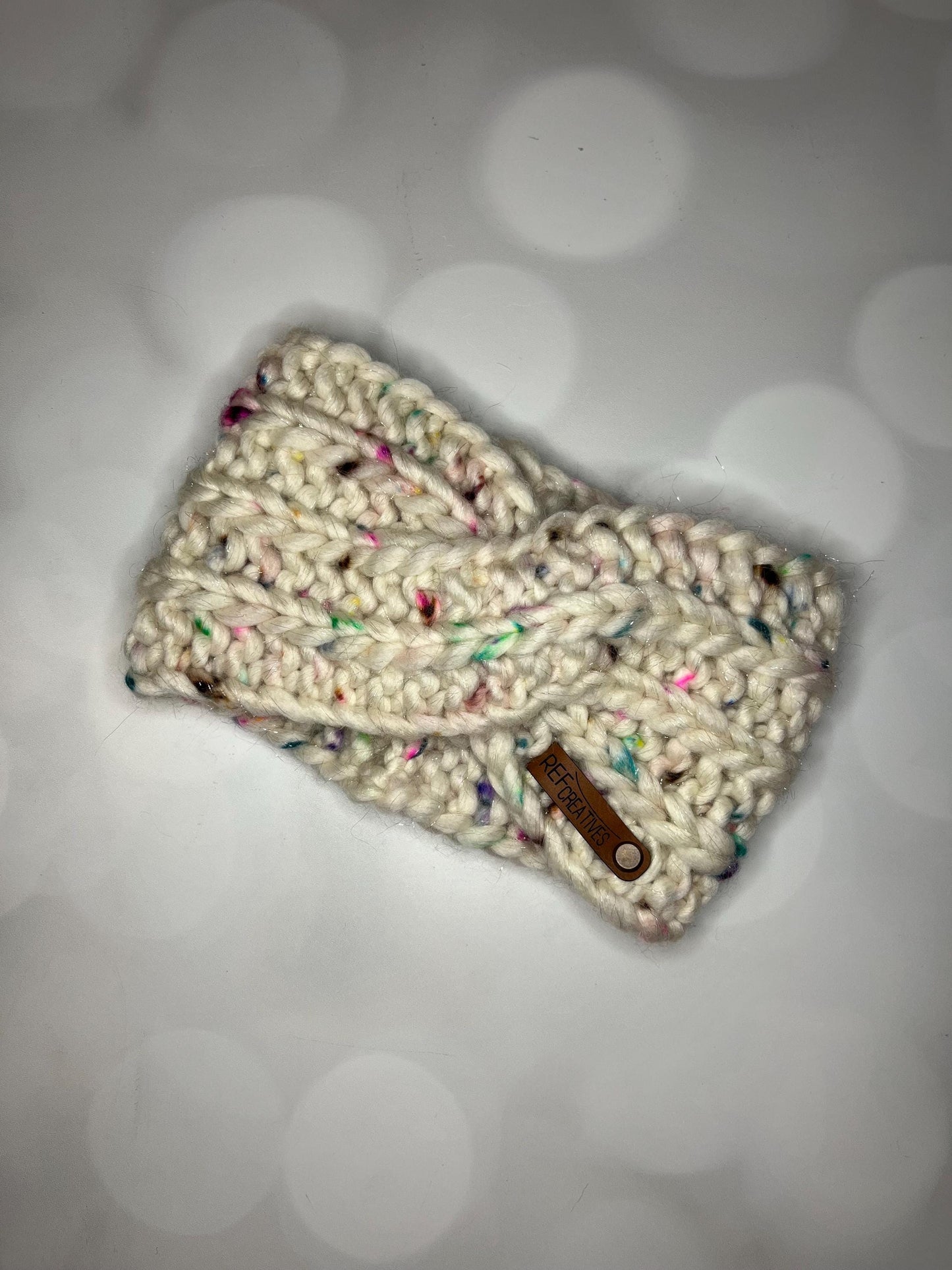 Luxury Sparkly White Speckled Hand Knit Ear Warmer with Hand Dyed Yarn