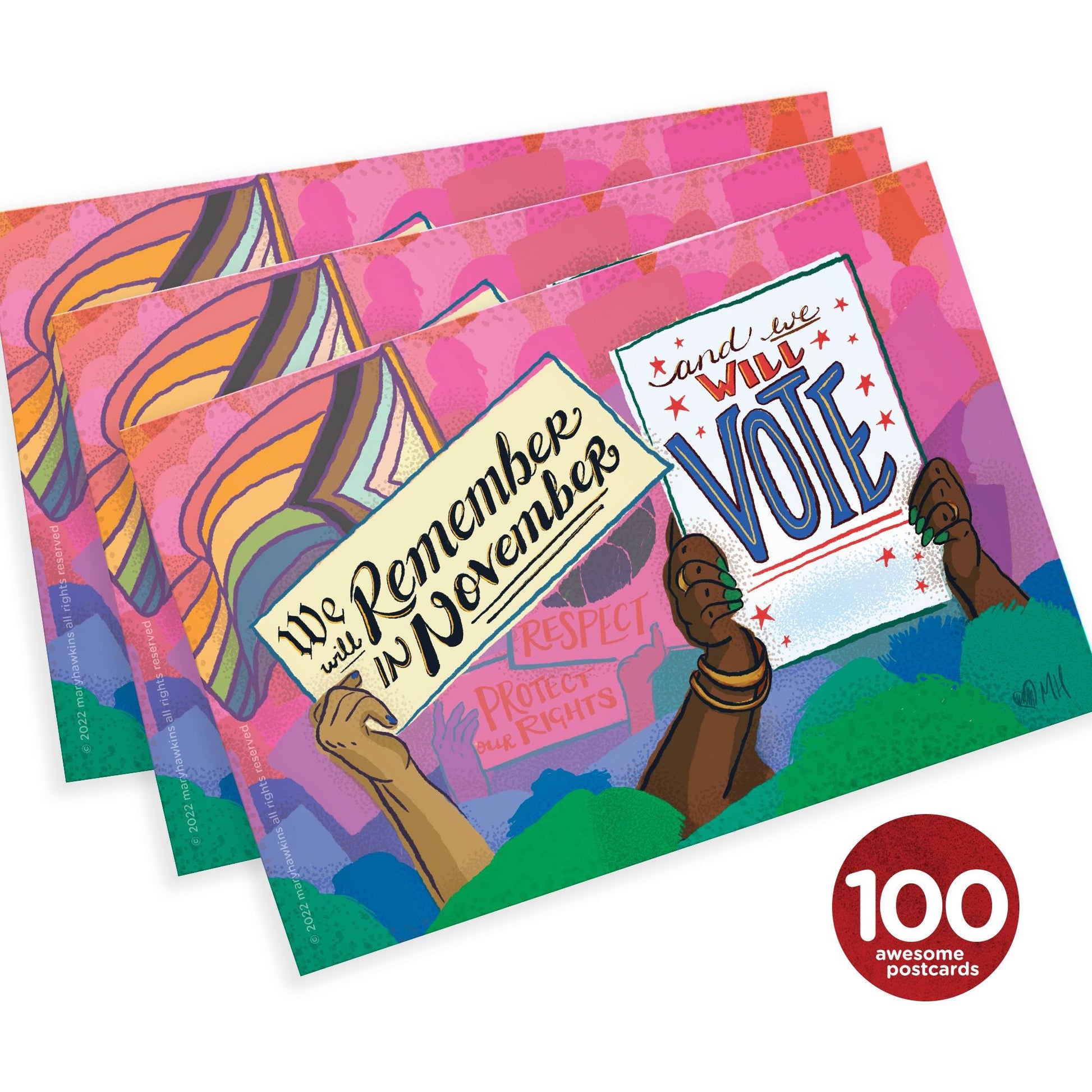 Mary Likes Postcards Set of 100 "We Will Remember in November" Pride postcards, perfect for Postcards to Voters & get out the vote campaigns