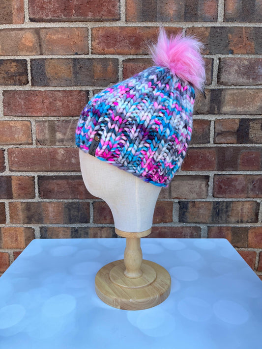 Luxury White Grey Pink Blue Merino Wool Ribbed Knit Hat - Classic Beanie Hand Knit Hat with Hand Dyed Yarn