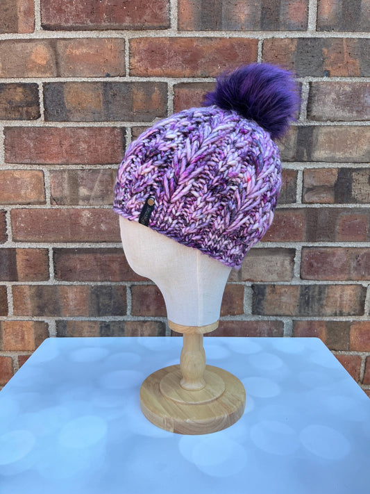 Luxury Sparkly Purple Merino Wool Knit Hat - Amortentia Toque Hand Knit Hat with Hand Dyed Yarn