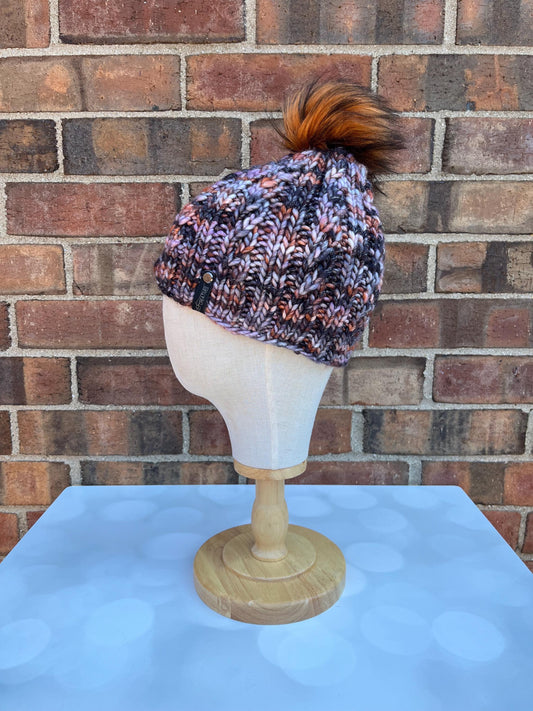 Luxury Sparkly Black Orange Purple Merino Wool Knit Hat - Halloween Spindrift Hand Knit Hat with Hand Dyed Yarn