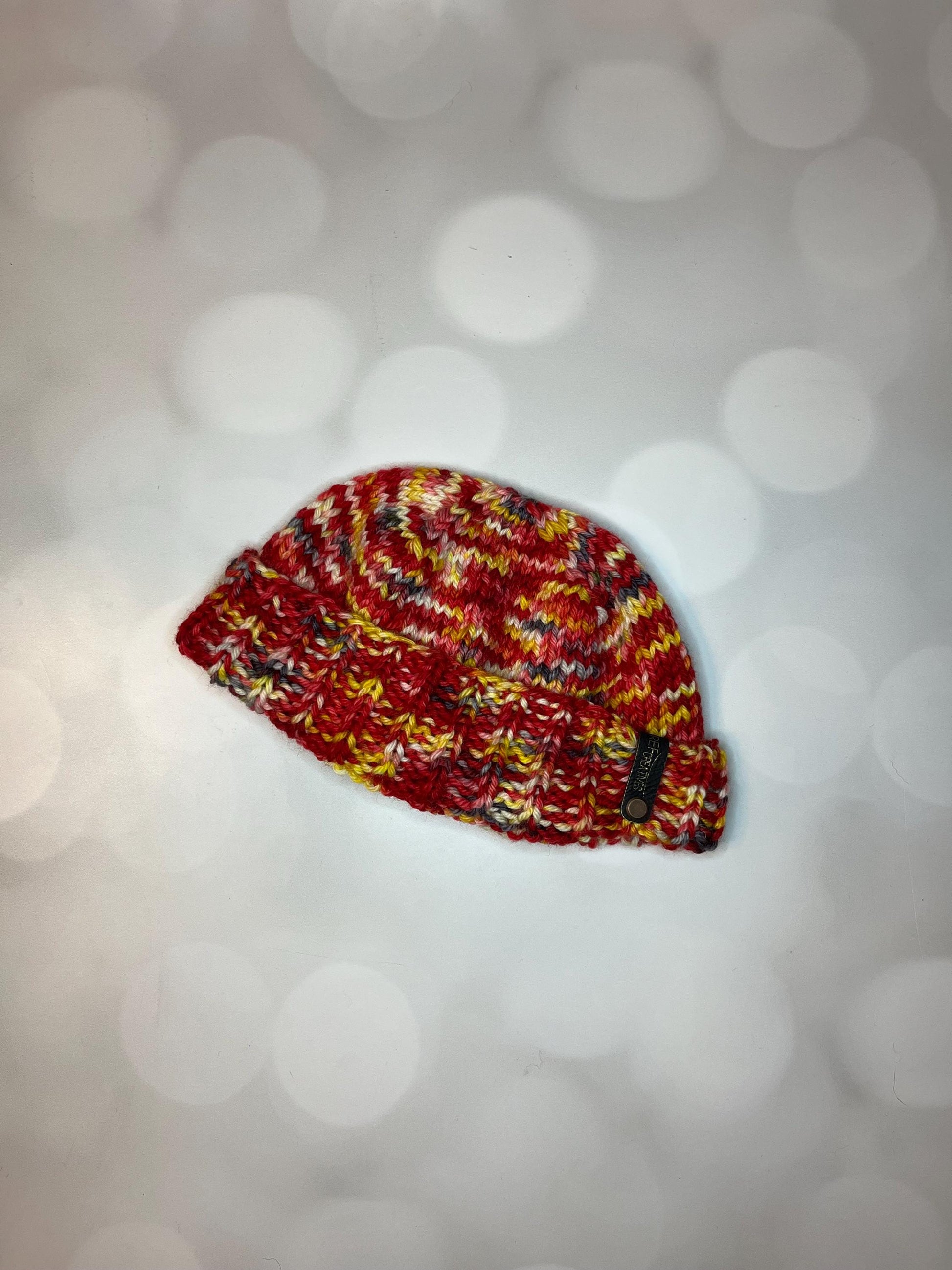 Luxury Red Folded Brim Merino Wool Beanie - Teenie Weenie Beanie Hand Knit Hat with Hand Dyed Yarn