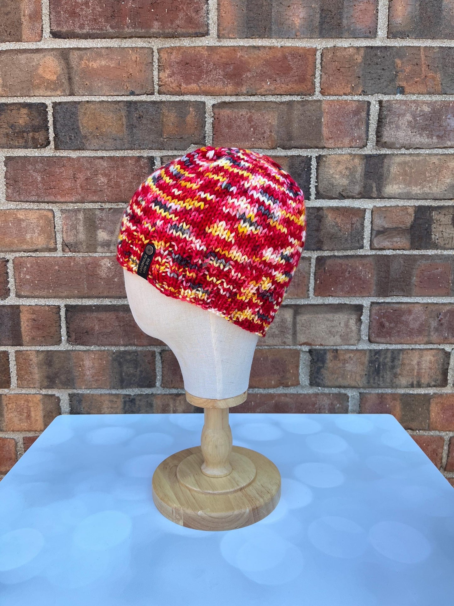 Luxury Red Folded Brim Merino Wool Beanie - Teenie Weenie Beanie Hand Knit Hat with Hand Dyed Yarn